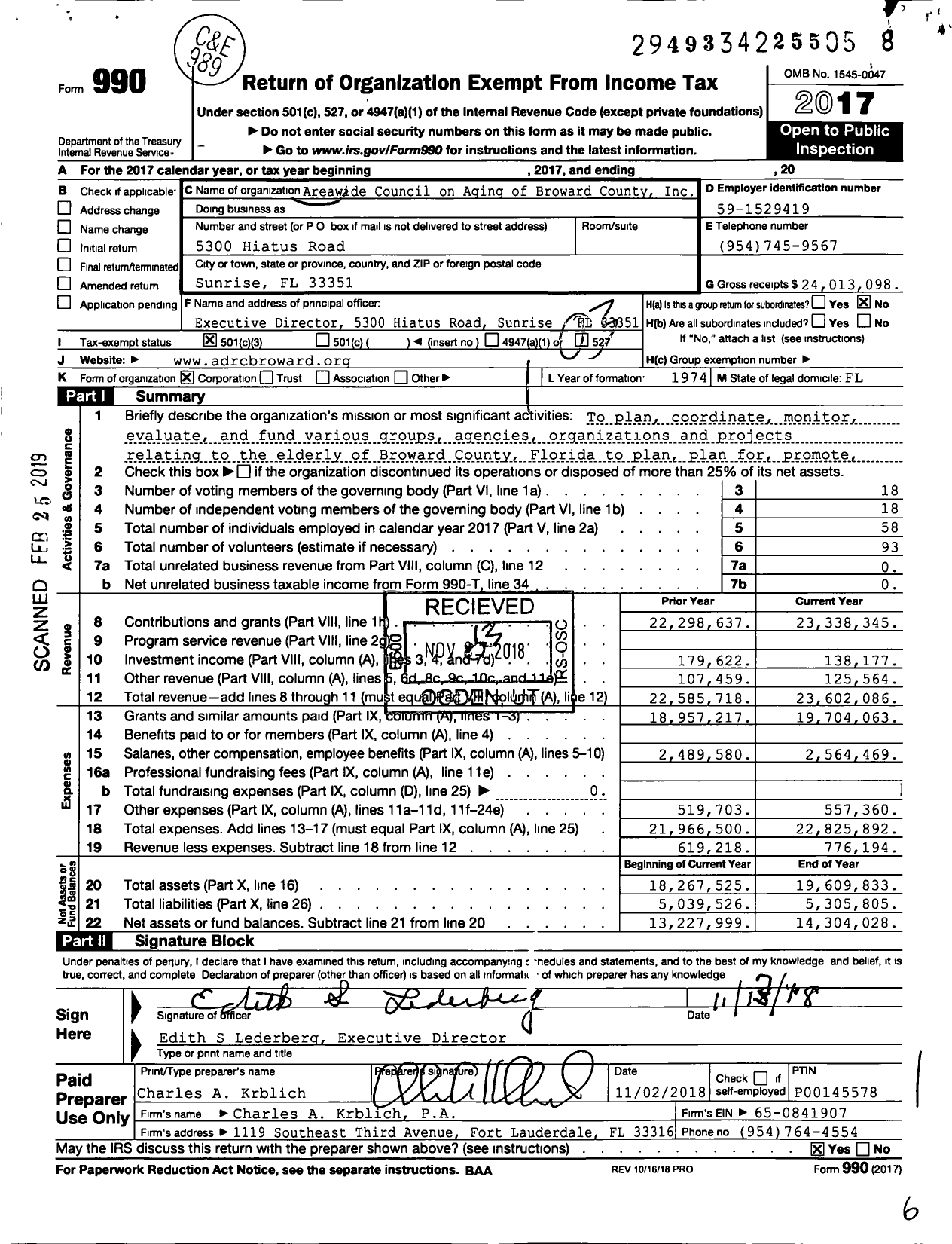 Image of first page of 2017 Form 990 for Aging and Disability Resource Center of Broward County (ADRC)