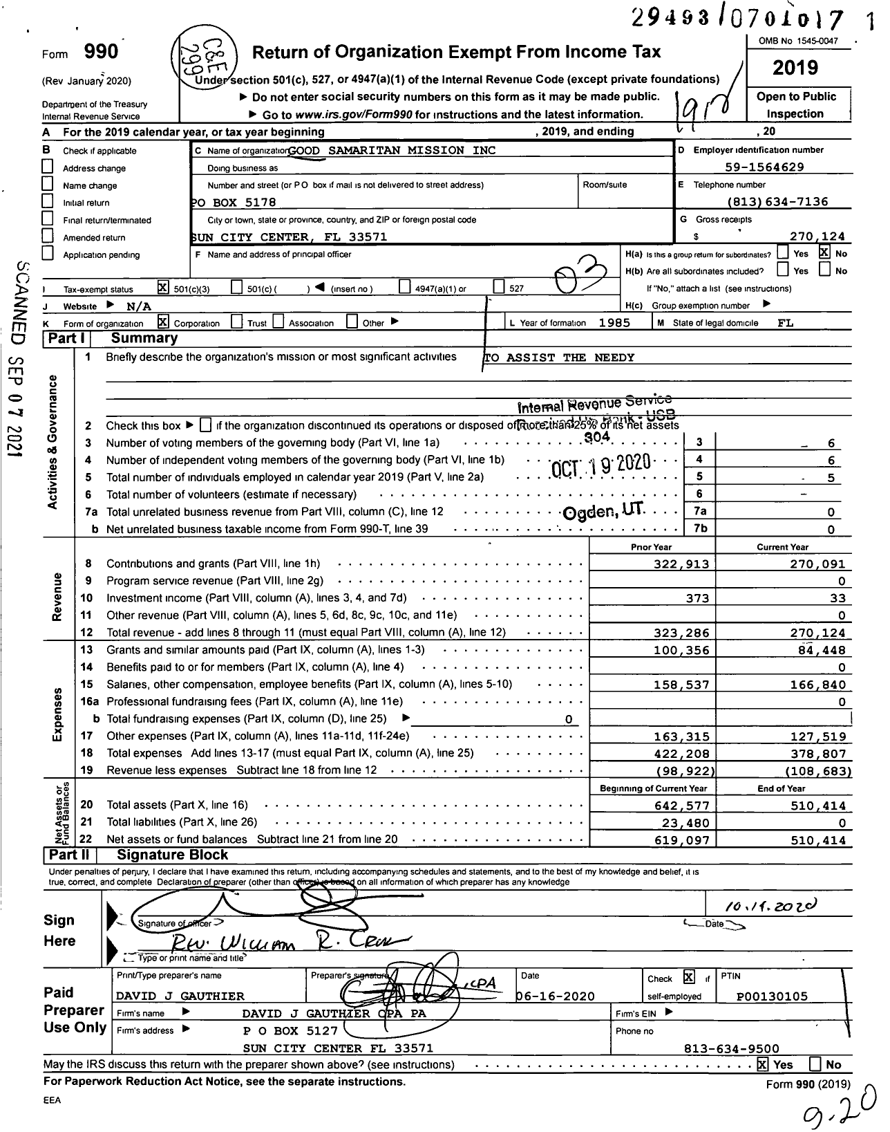 Image of first page of 2019 Form 990 for Good Samaritan Mission