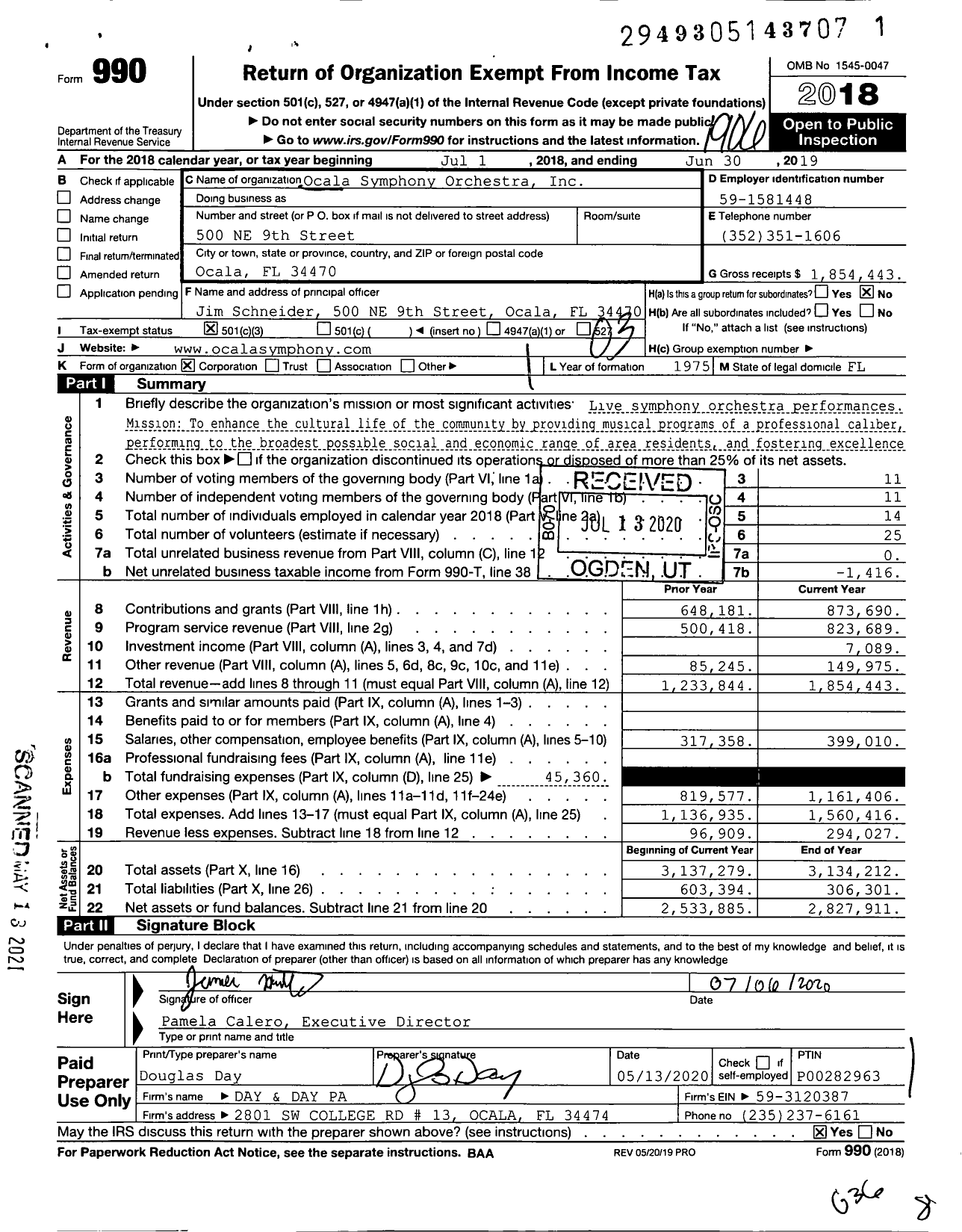 Image of first page of 2018 Form 990 for Ocala Symphony Orchestra (OSO)