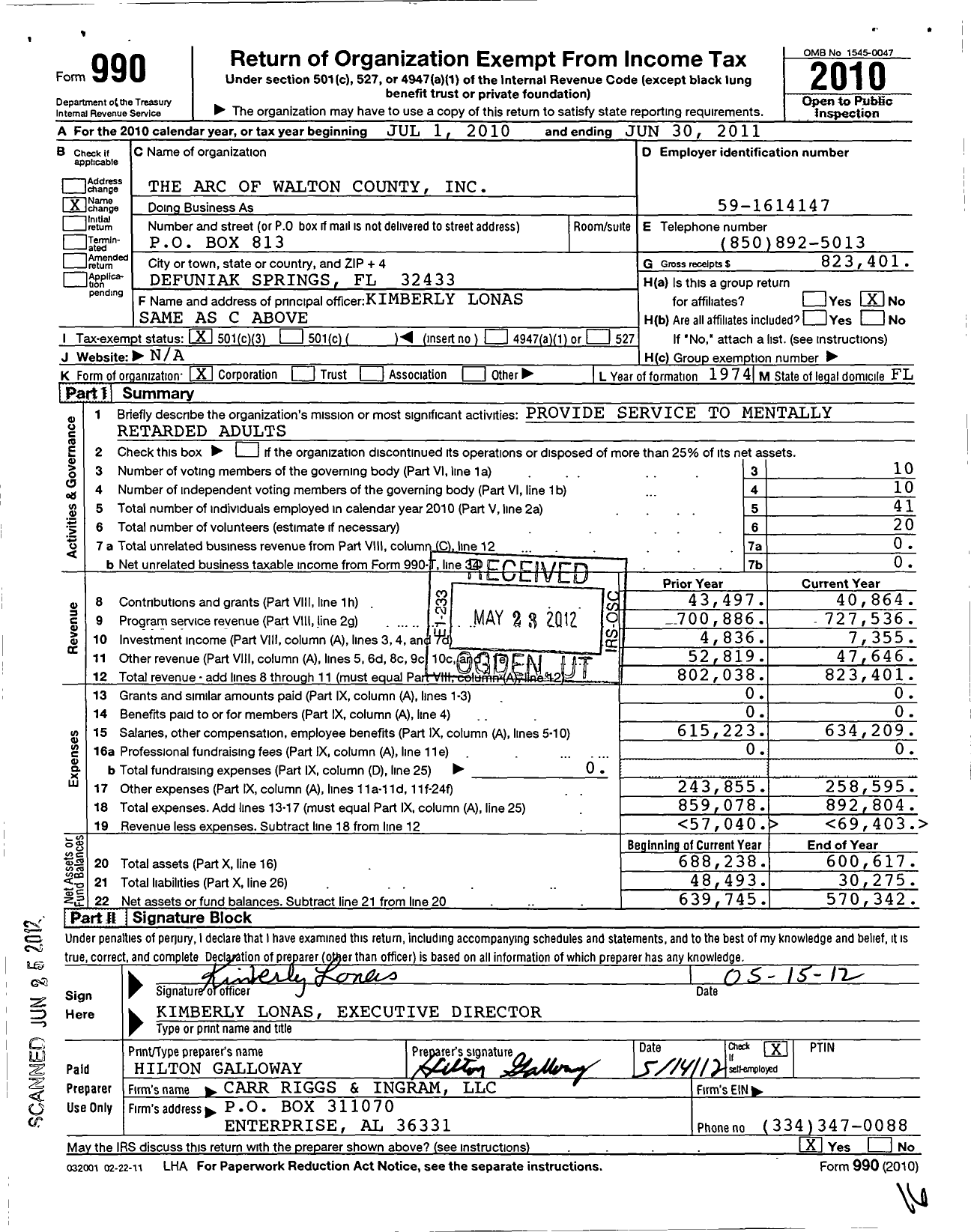 Image of first page of 2010 Form 990 for The Arc of Walton County