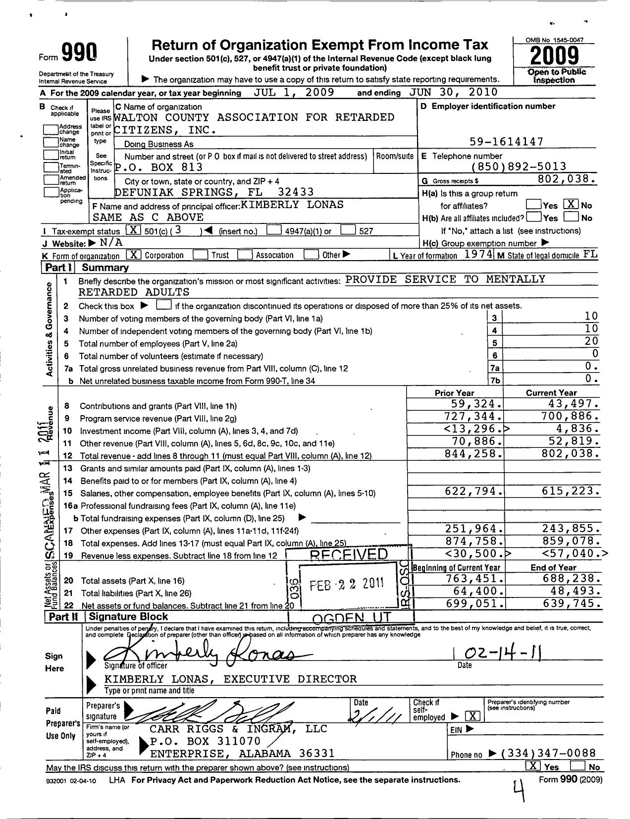 Image of first page of 2009 Form 990 for The Arc of Walton County