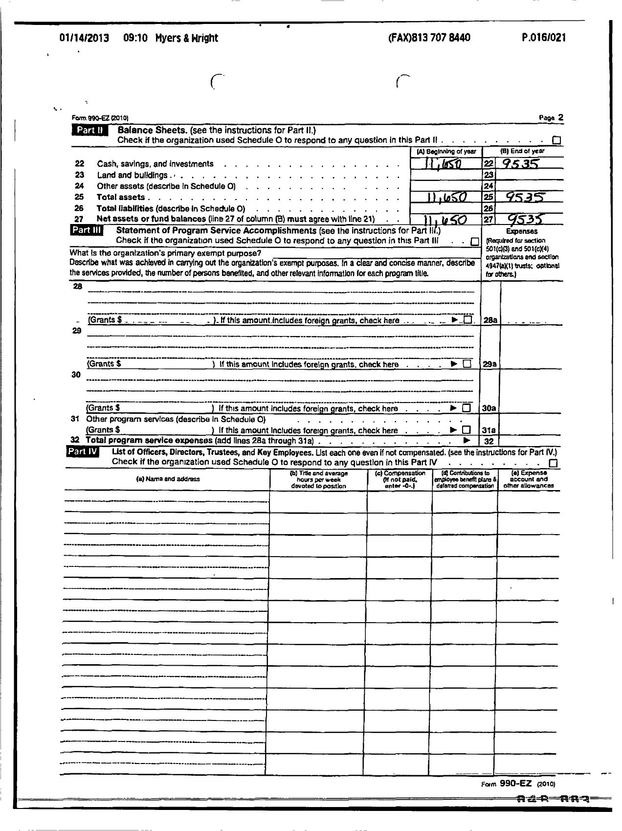 Image of first page of 2010 Form 990ER for Arts Council of Plant City