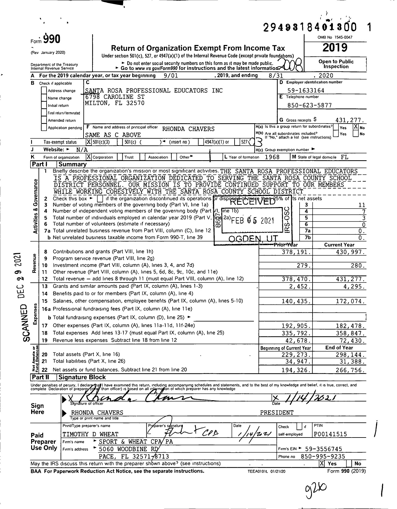 Image of first page of 2019 Form 990 for Santa Rosa Professional Educators