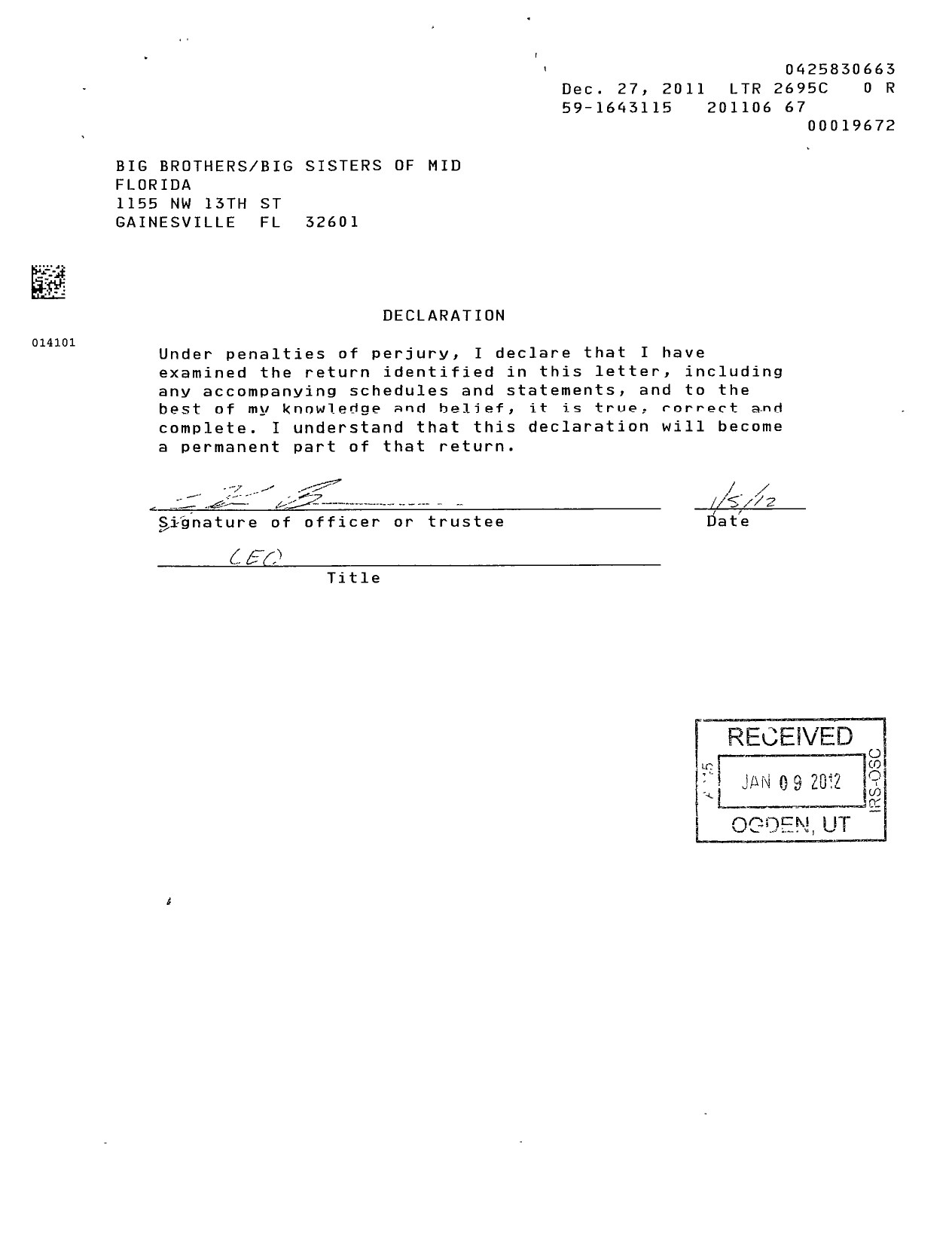 Image of first page of 2010 Form 990ER for Big Brothers Big Sisters of Mid-Florida