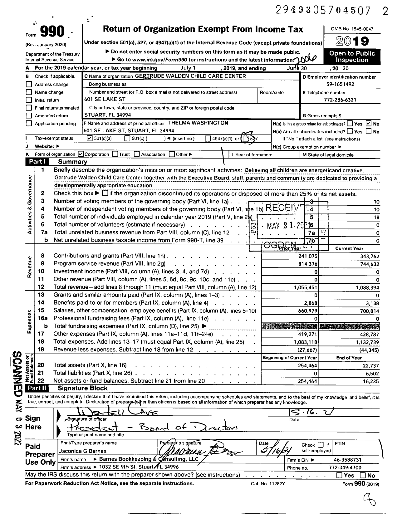 Image of first page of 2019 Form 990 for Gertrude Walden Child Care Center