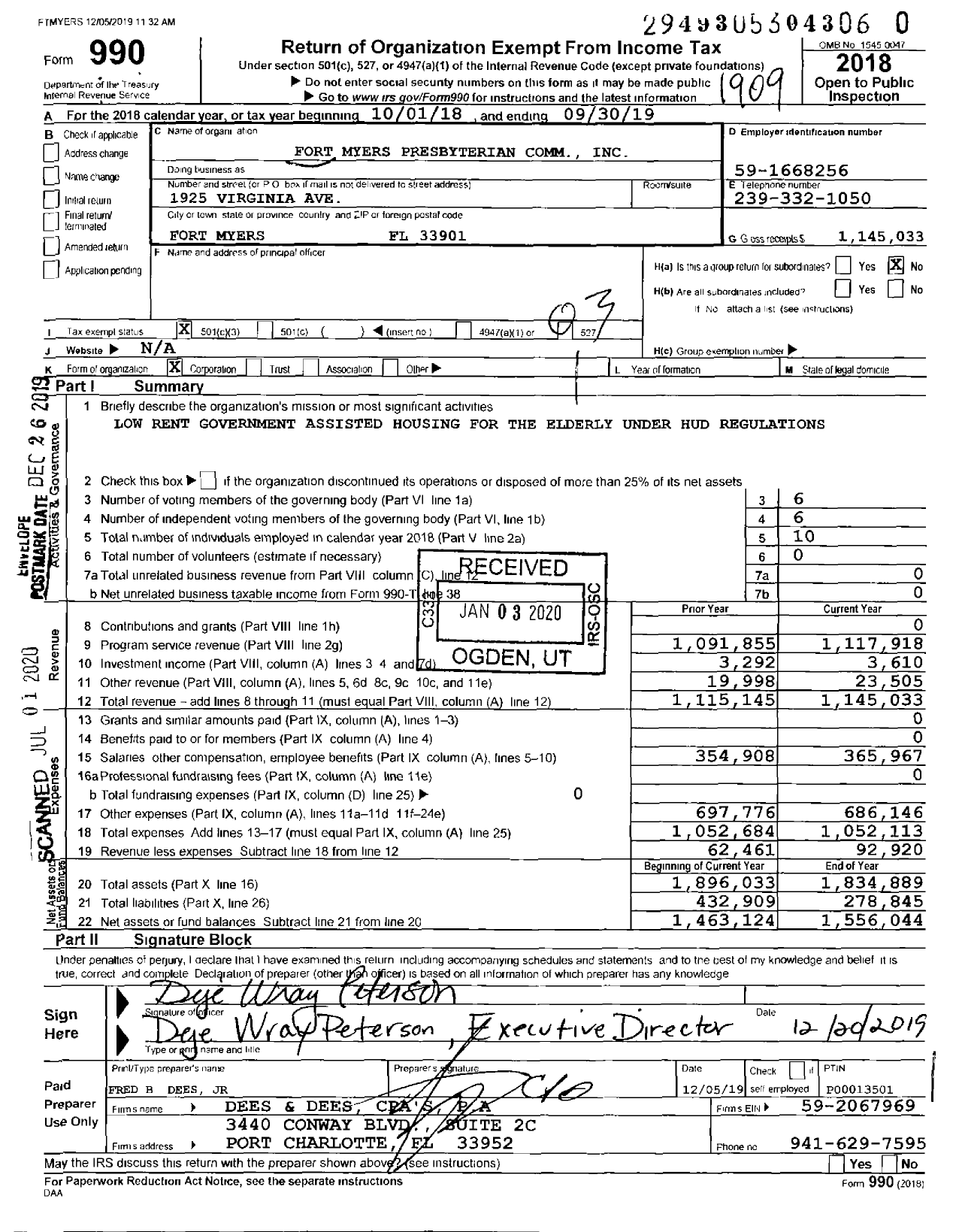 Image of first page of 2018 Form 990 for Fort Myers Presbyterian Comm