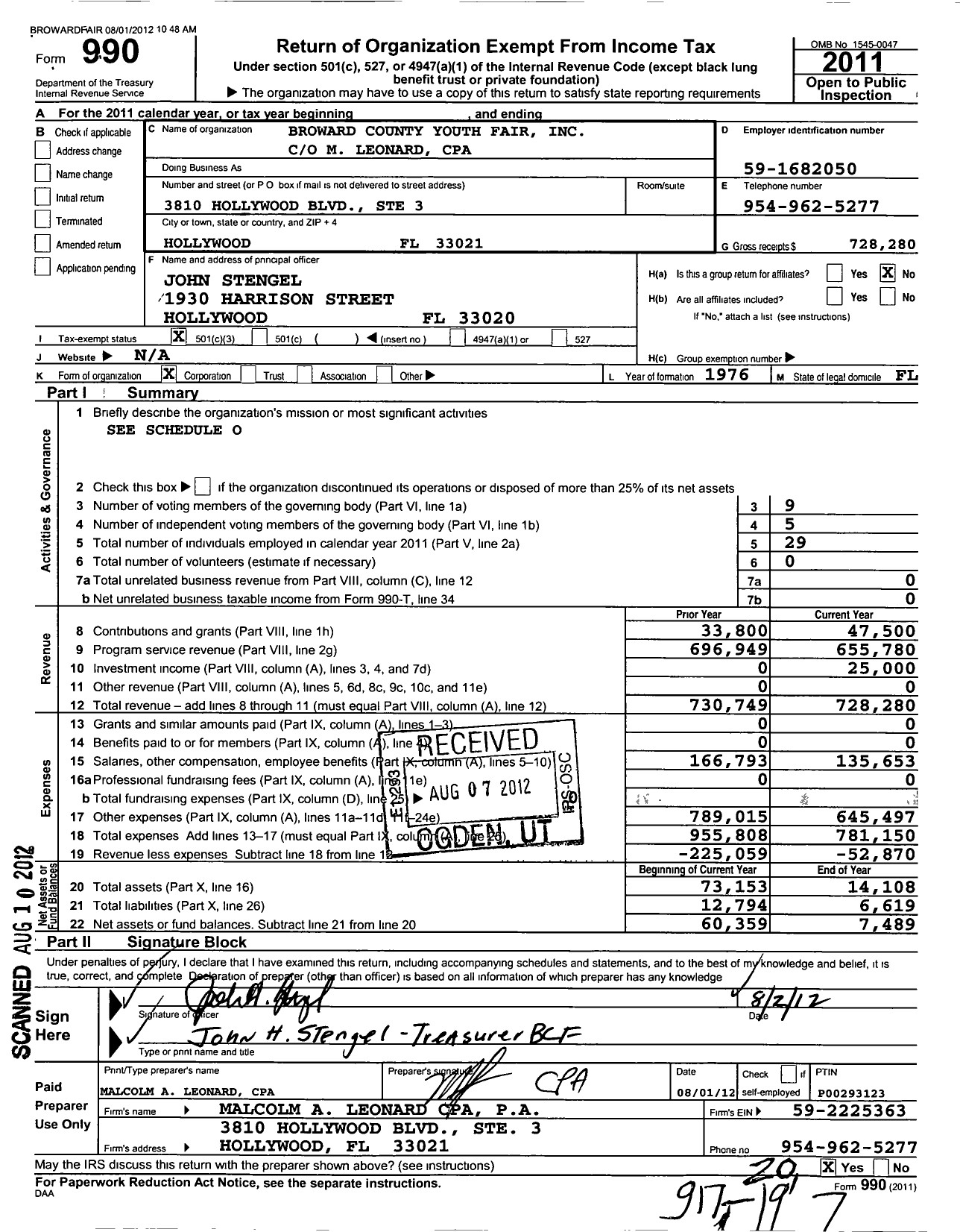 Image of first page of 2011 Form 990 for Broward County Fair