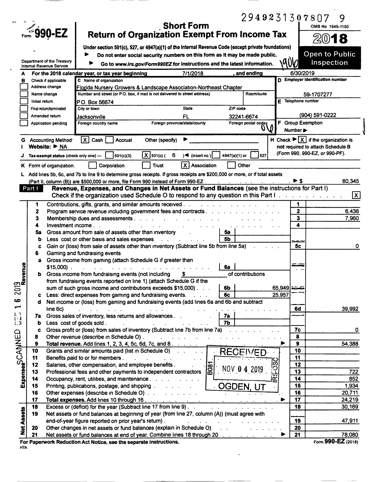 Image of first page of 2018 Form 990EO for Florida Nursery Growers & Landscape Association - Northeast Chapter