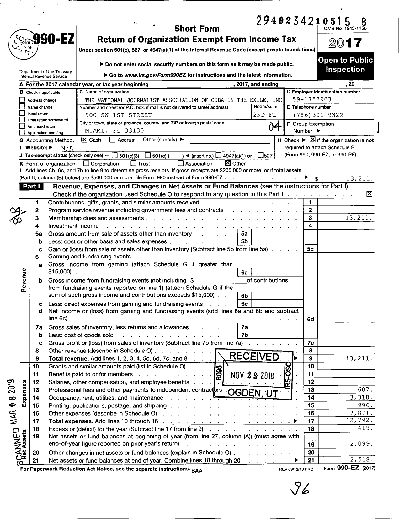 Image of first page of 2017 Form 990EO for National Journalist Association