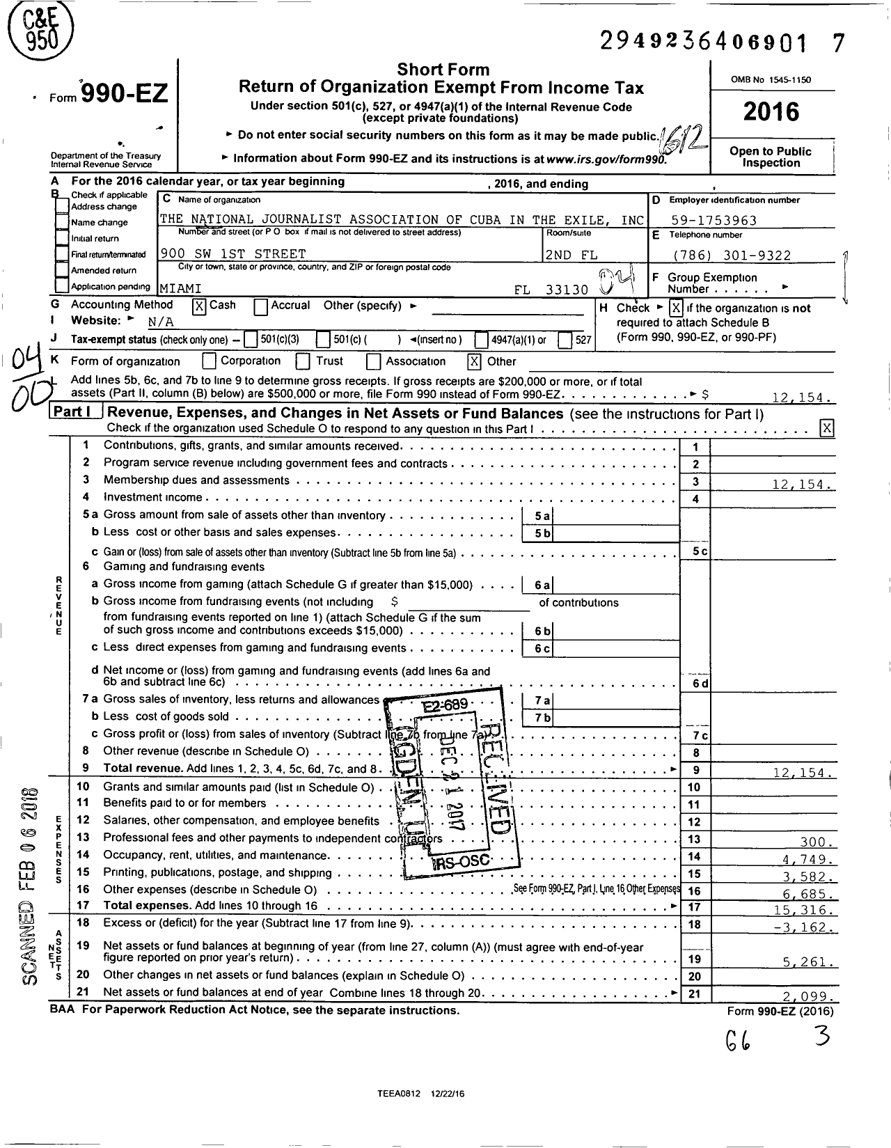 Image of first page of 2016 Form 990EO for National Journalist Association