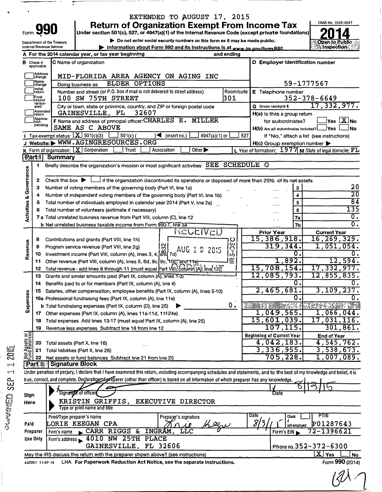 Image of first page of 2014 Form 990 for Elder Options