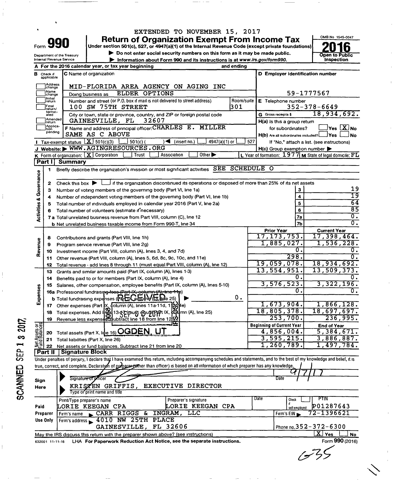 Image of first page of 2016 Form 990 for Elder Options
