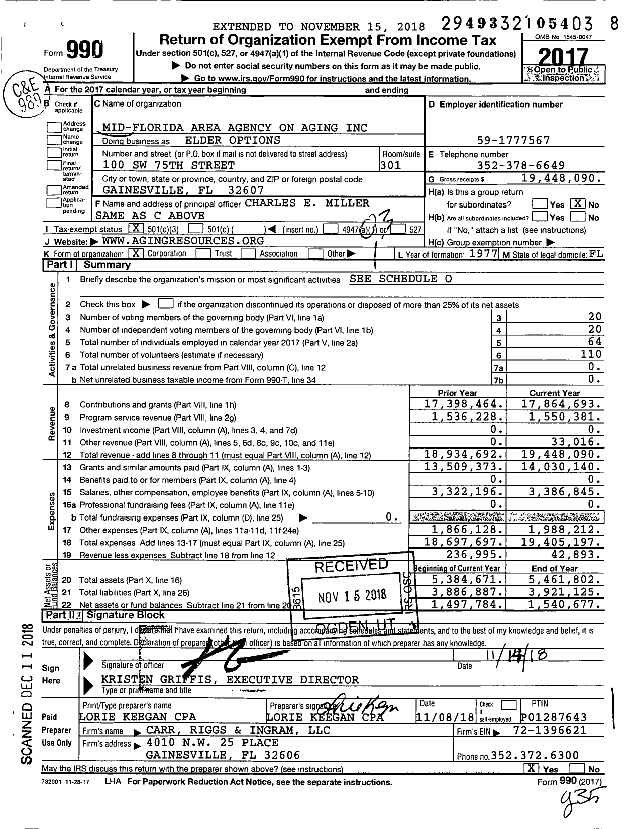 Image of first page of 2017 Form 990 for Elder Options