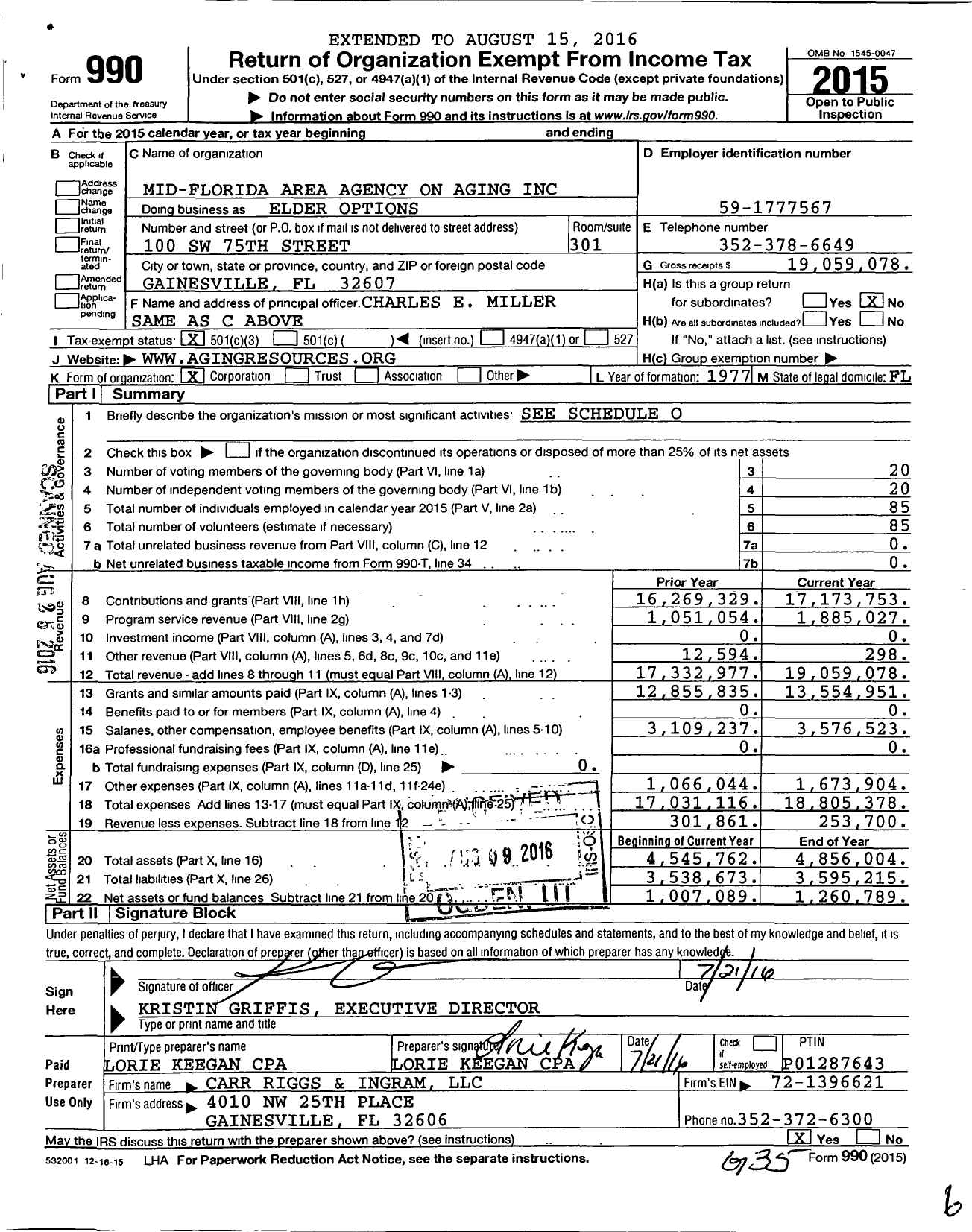 Image of first page of 2015 Form 990 for Elder Options