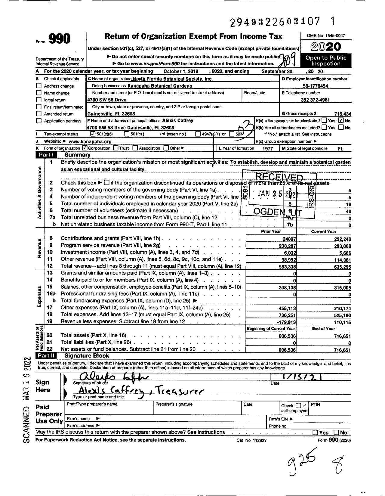 Image of first page of 2019 Form 990 for Kanapaha Botanical Gardens