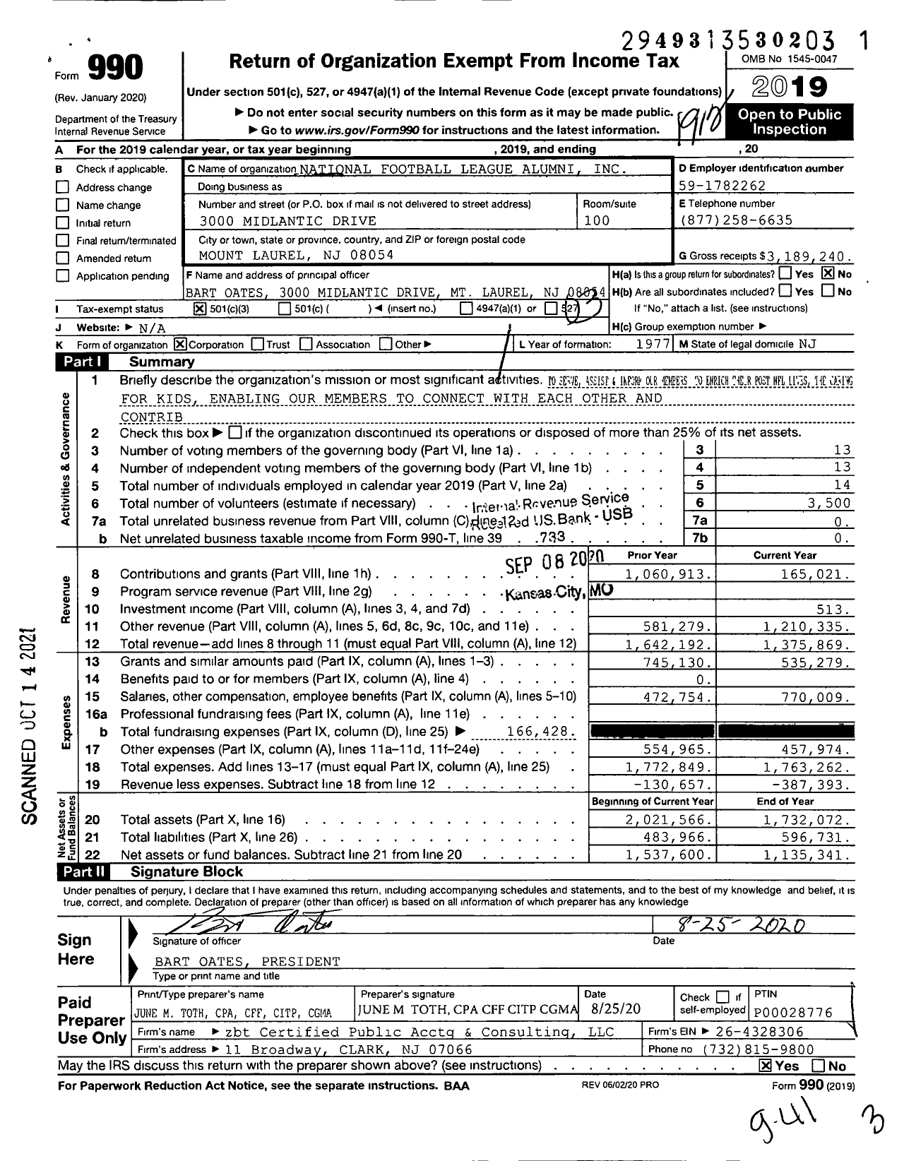 Image of first page of 2019 Form 990 for National Football League Alumni