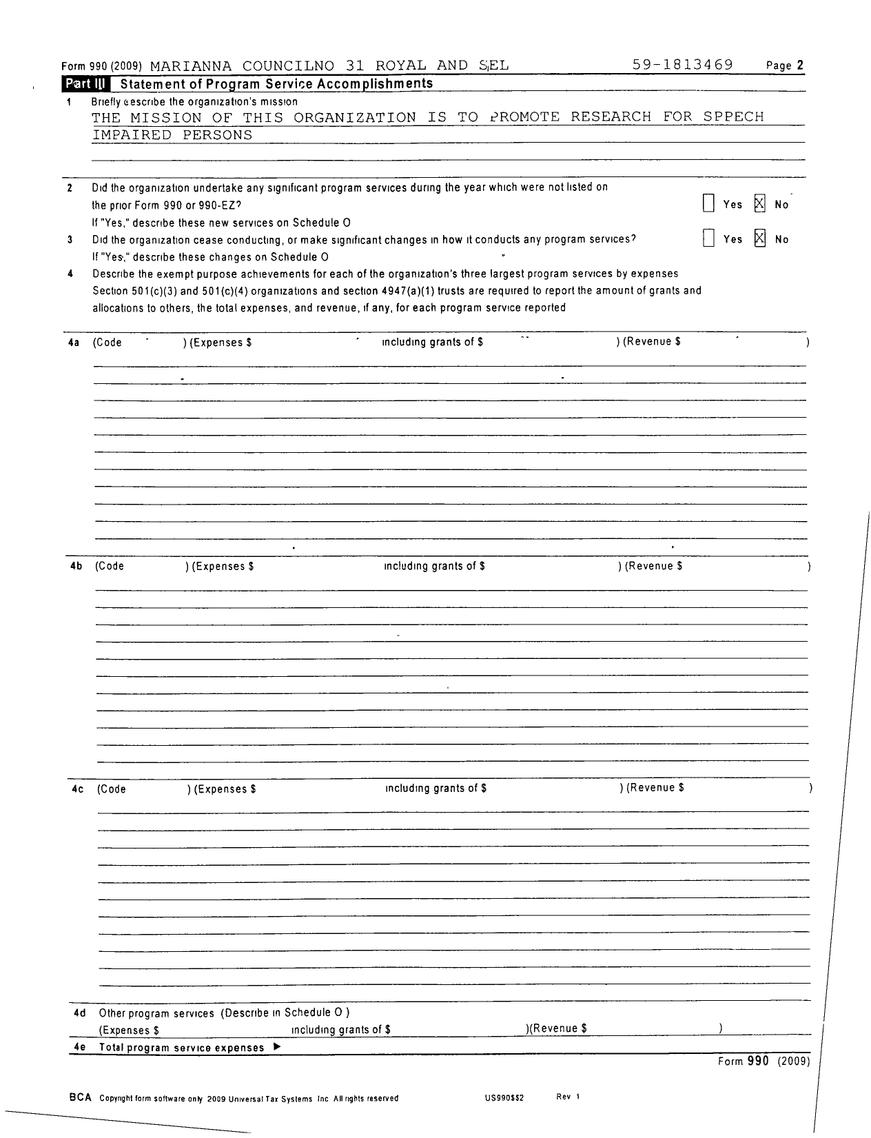 Image of first page of 2009 Form 990R for Royal and Select Masters of Florida - 31 Marianna