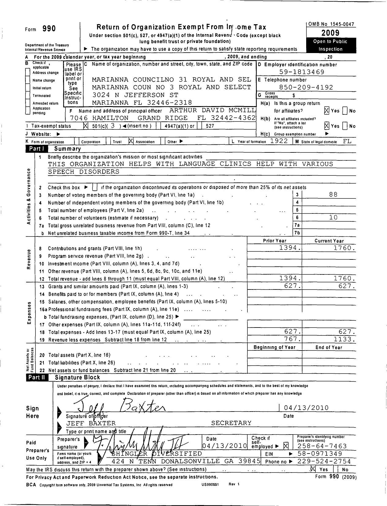 Image of first page of 2009 Form 990R for Royal and Select Masters of Florida - 31 Marianna