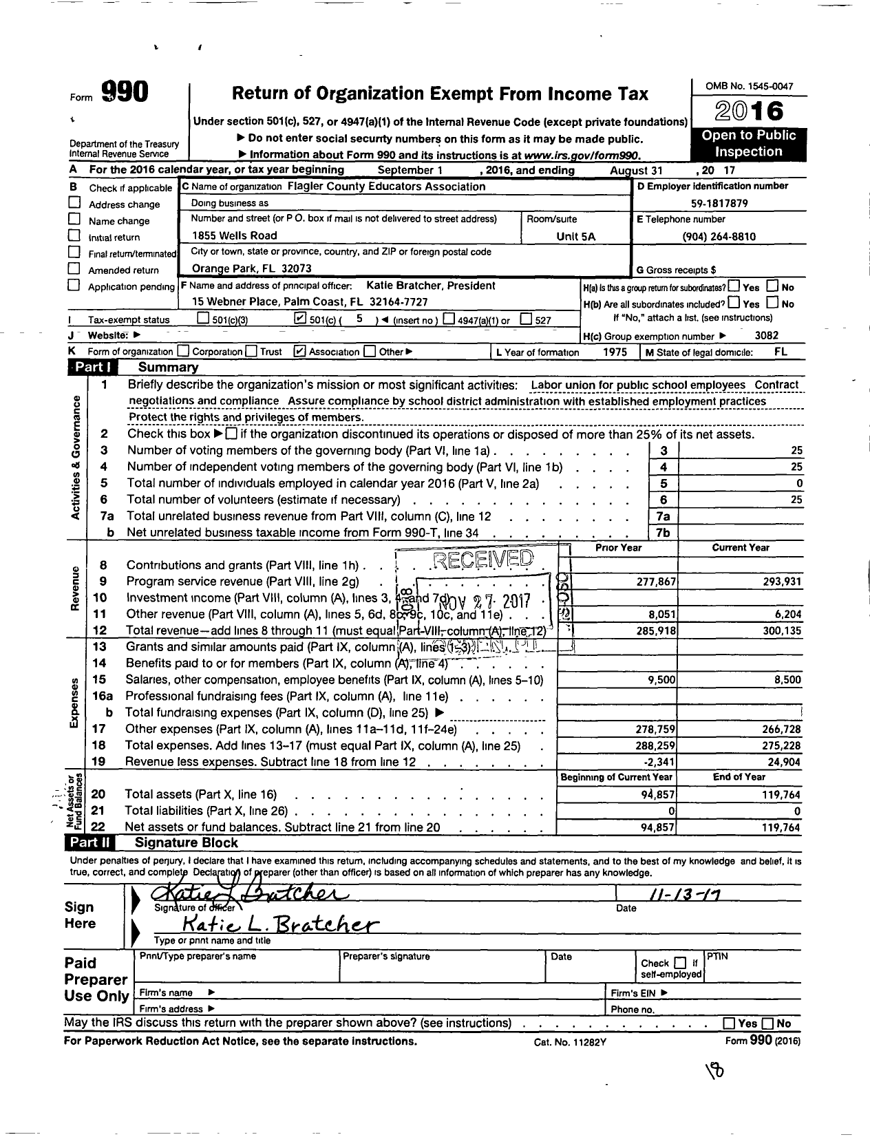 Image of first page of 2016 Form 990O for Florida Education Association / Flagler County Educators Assoc