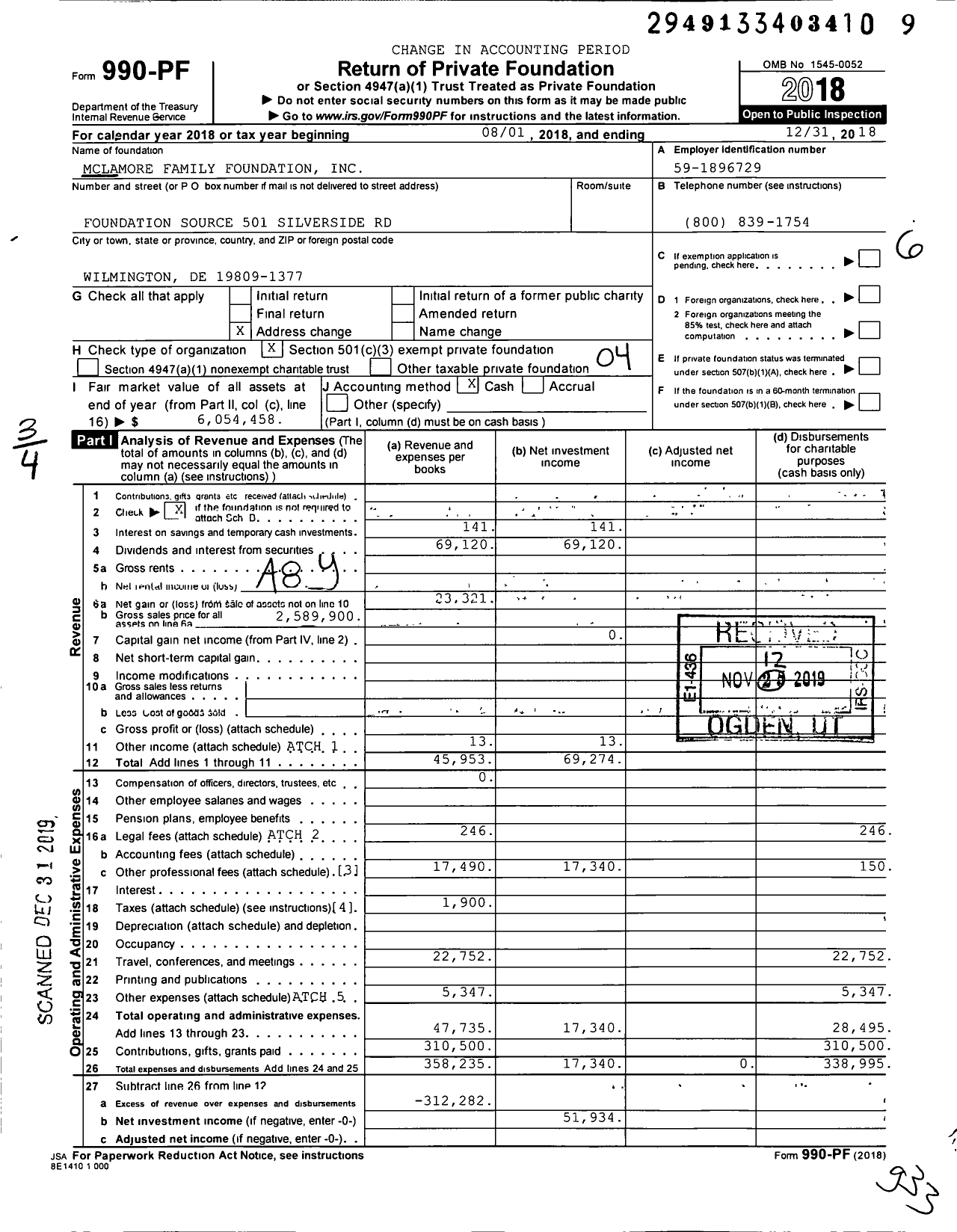 Image of first page of 2018 Form 990PF for McLamore Family Foundation