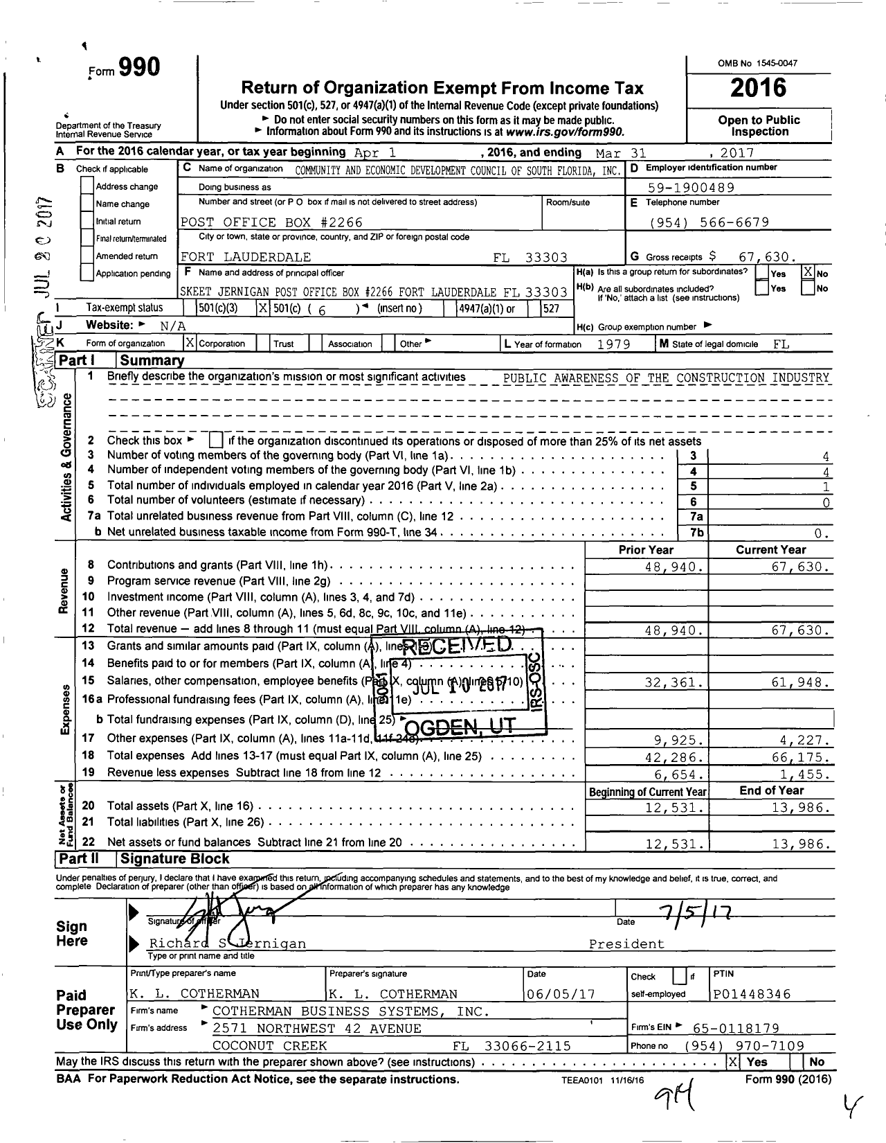 Image of first page of 2016 Form 990O for Community and Economic Development Council of South Florida