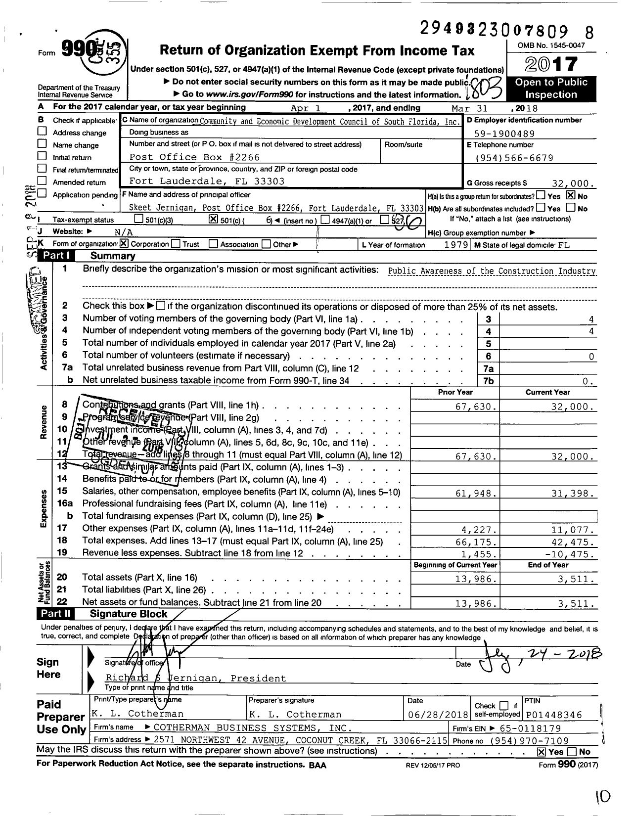 Image of first page of 2017 Form 990O for Community and Economic Development Council of South Florida