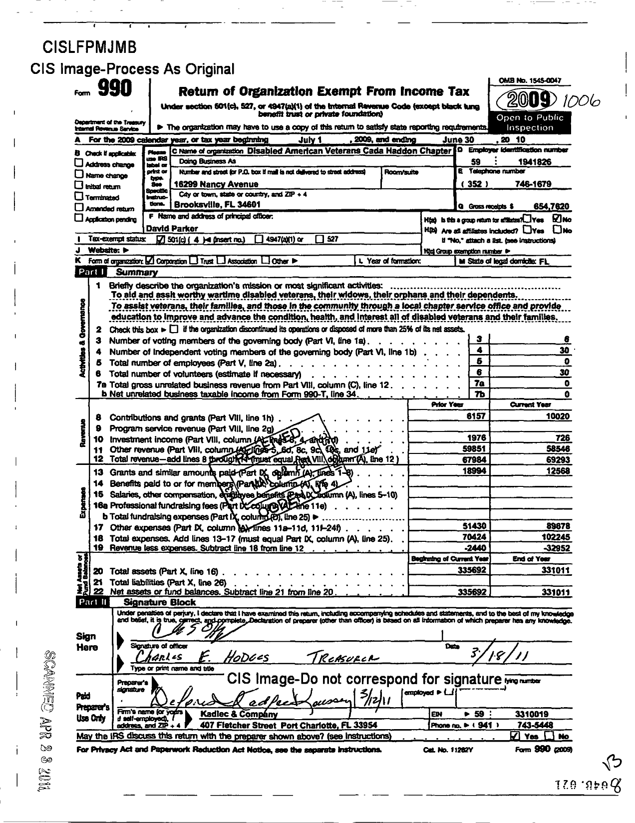 Image of first page of 2009 Form 990O for Disabled American Veterans - 67 Hernando County