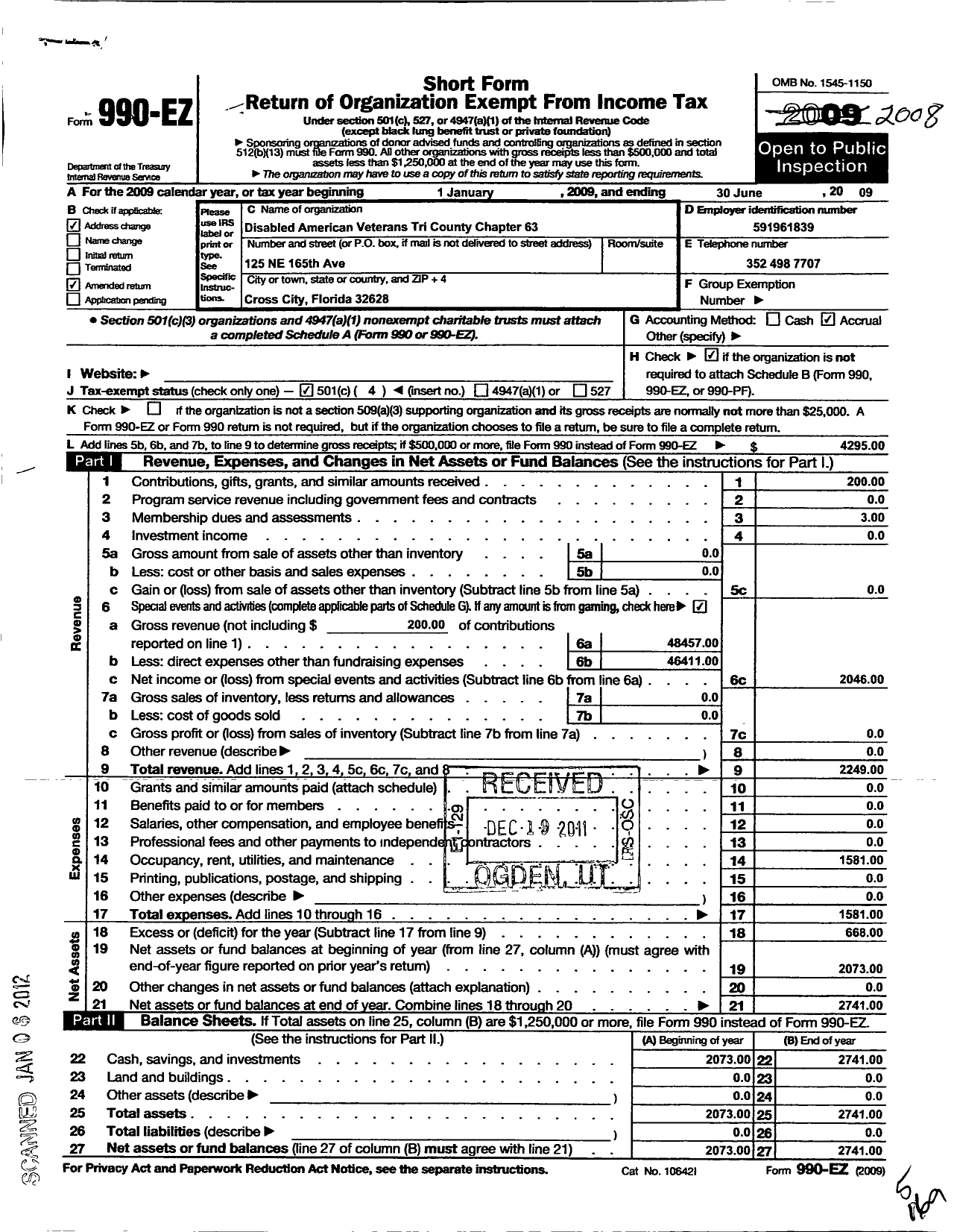 Image of first page of 2008 Form 990EO for Disabled American Veterans - 63 Tri-County