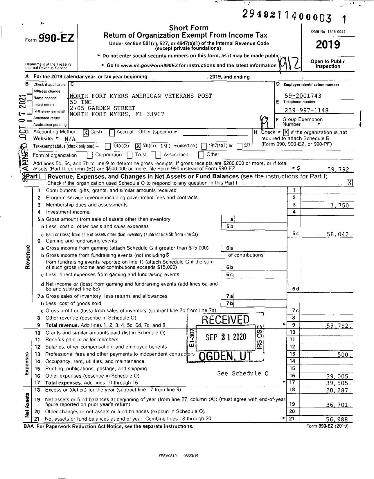 Image of first page of 2019 Form 990EO for Amvets - FL 50