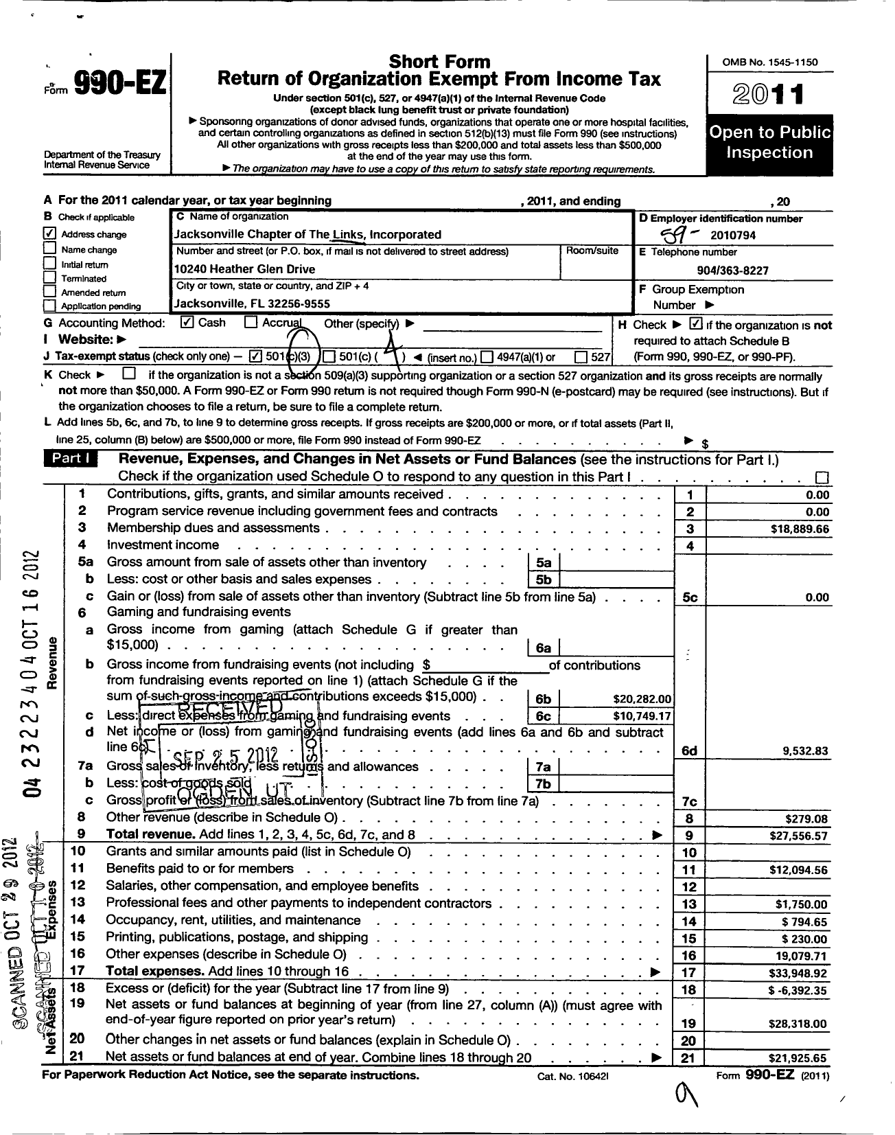Image of first page of 2011 Form 990EO for Links / Jacksonville Chapter
