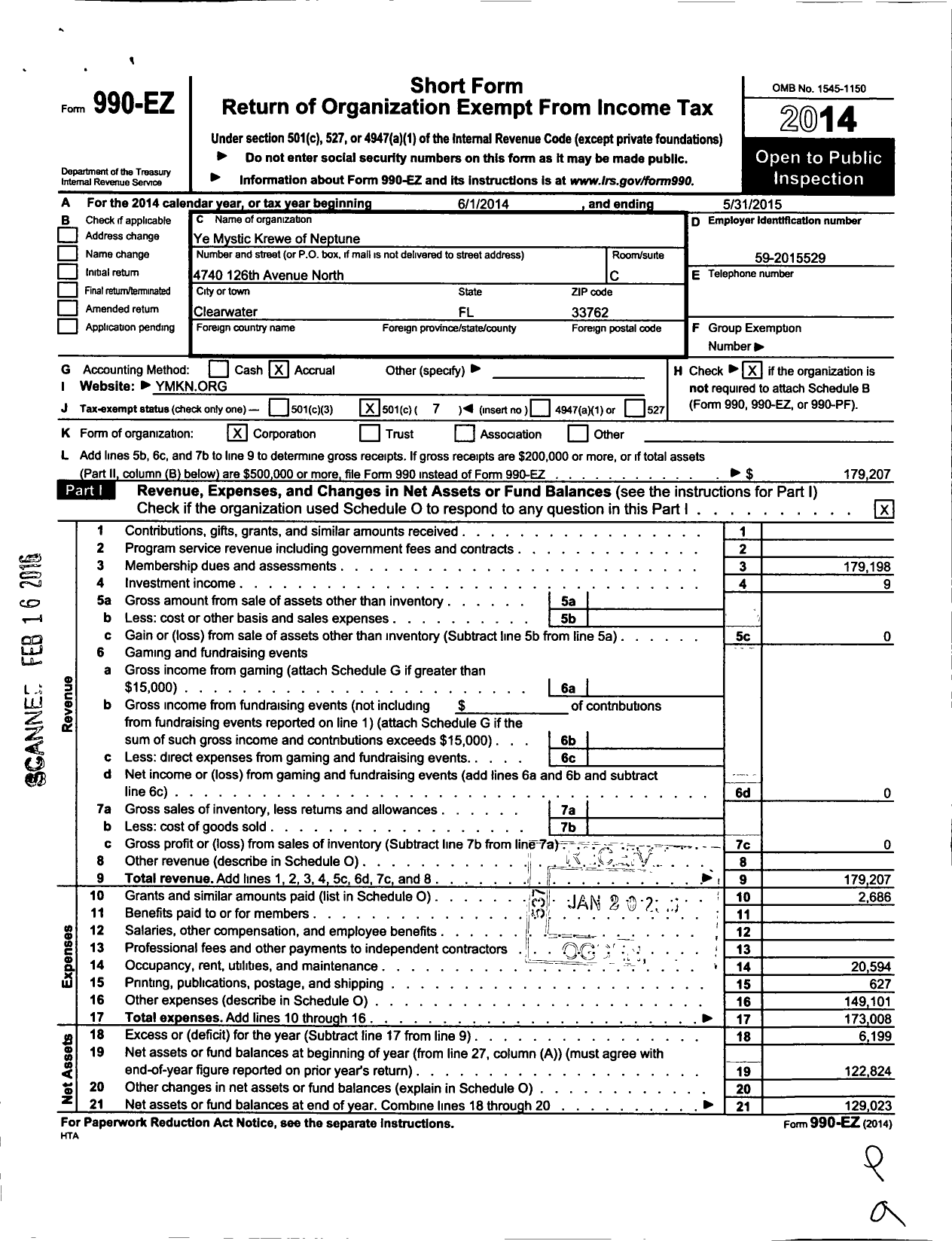 Image of first page of 2014 Form 990EO for Ye Mystic Krewe of Neptune