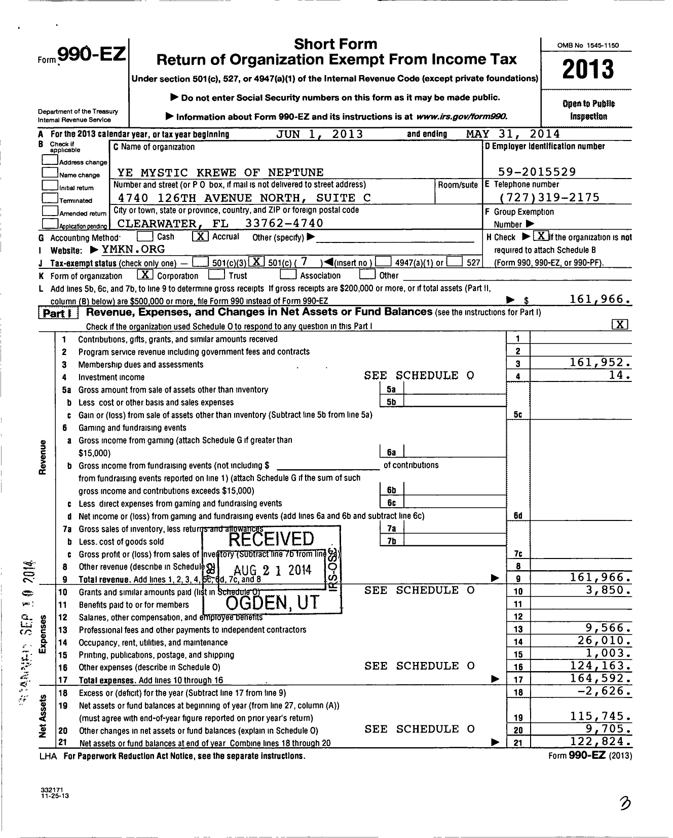 Image of first page of 2013 Form 990EO for Ye Mystic Krewe of Neptune