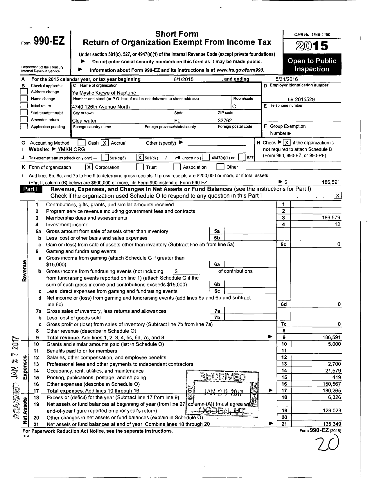 Image of first page of 2015 Form 990EO for Ye Mystic Krewe of Neptune