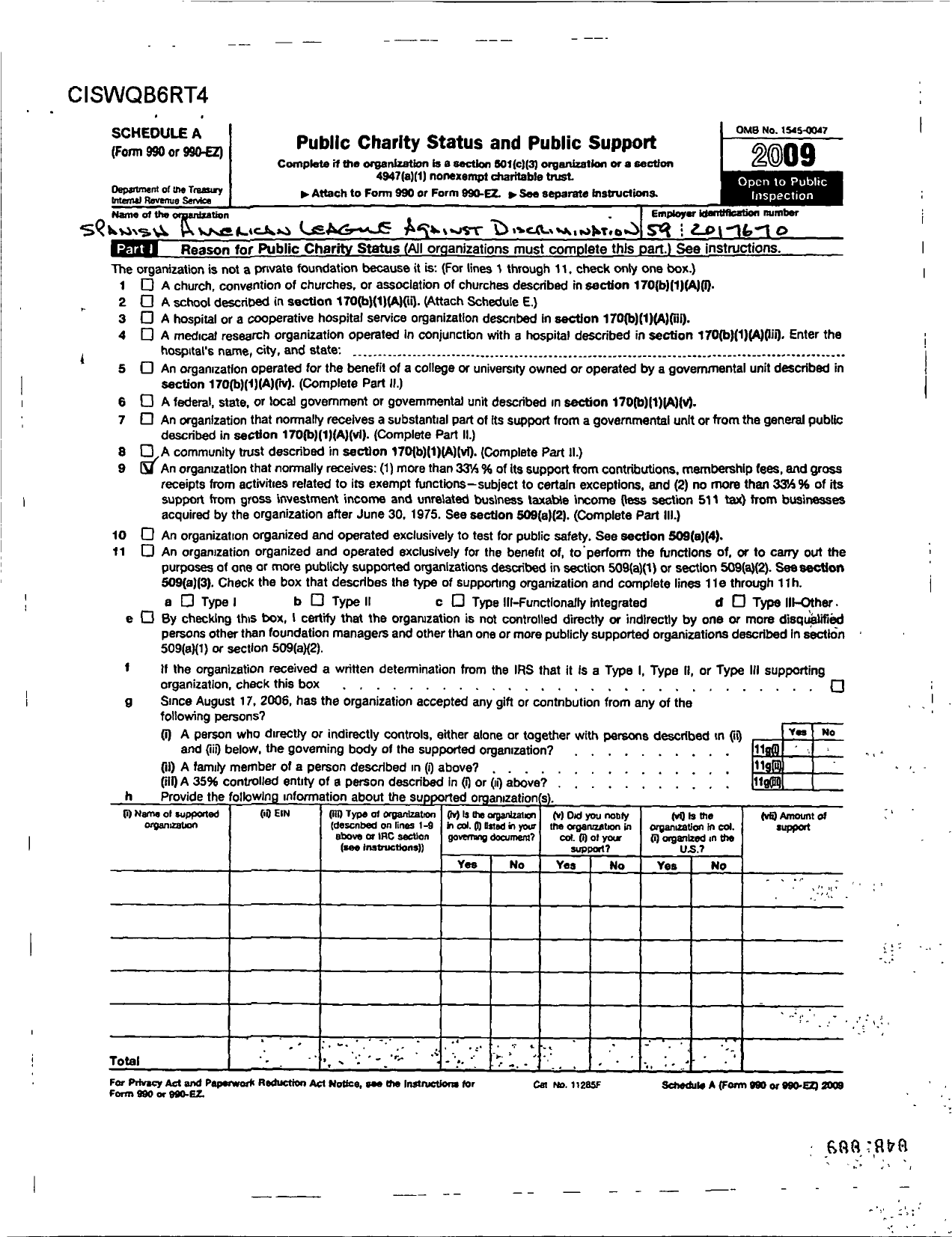 Image of first page of 2009 Form 990ER for Spanish American League Against Discrimination