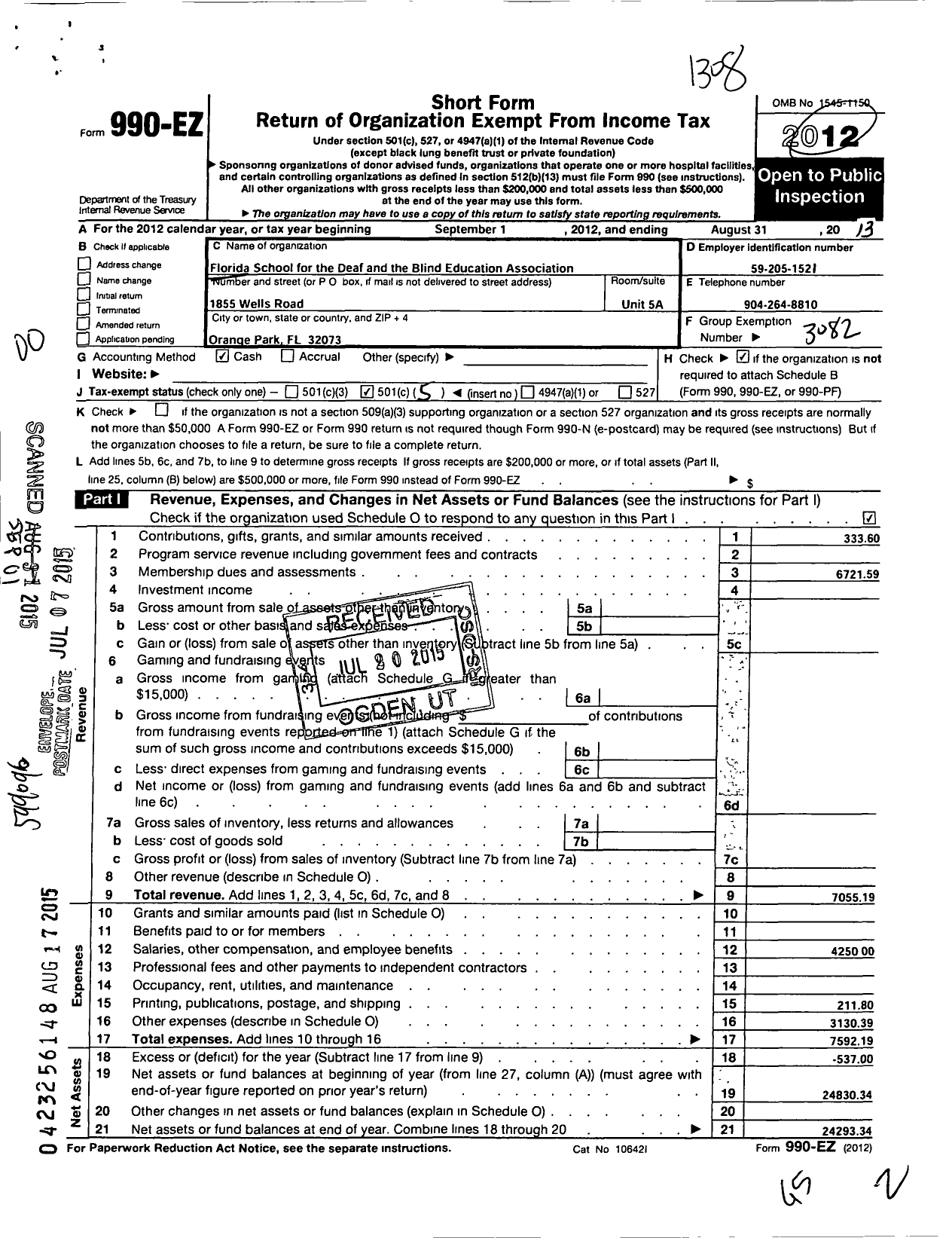 Image of first page of 2012 Form 990EO for Florida Education Association / Florida School for the Deaf and Bli