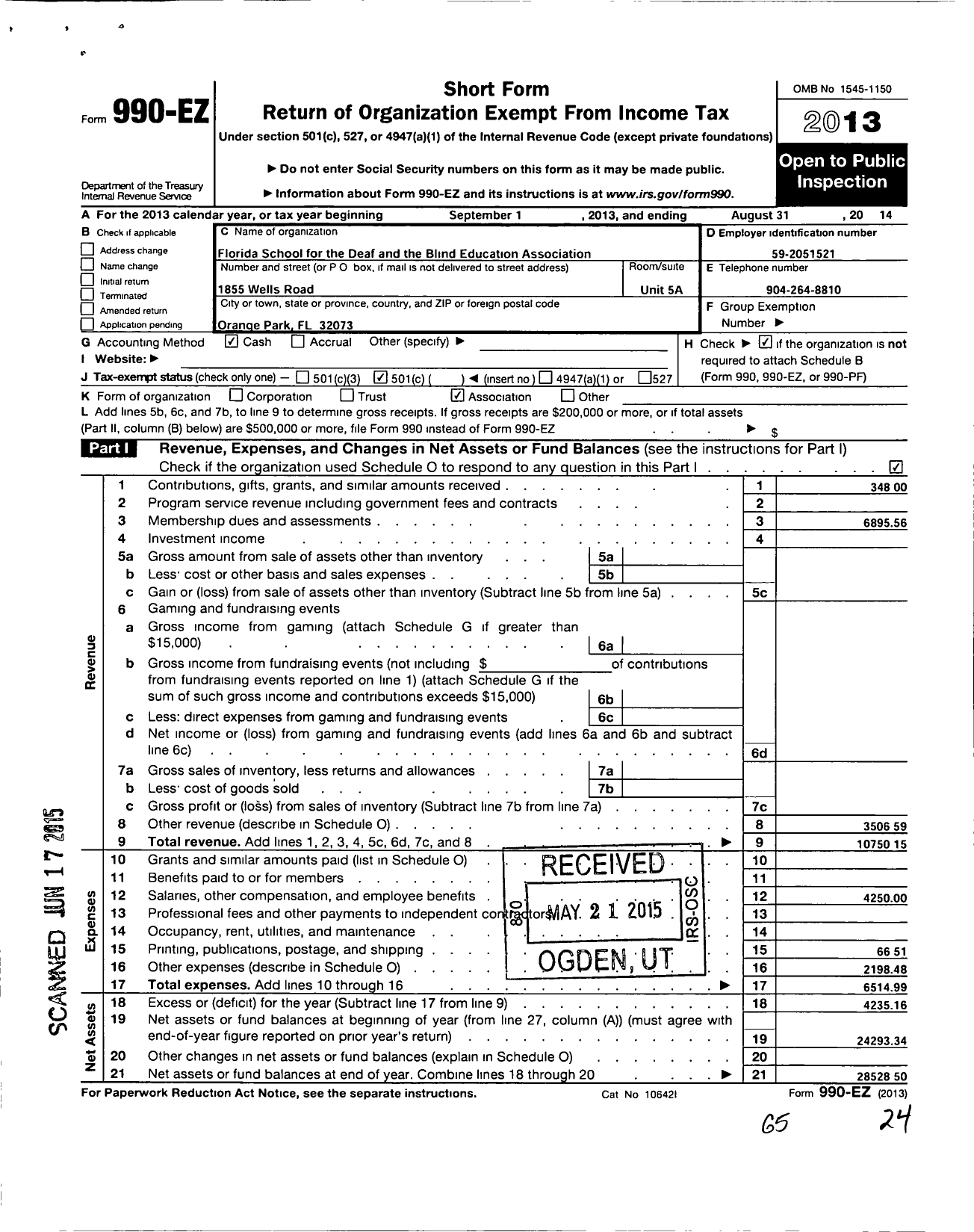 Image of first page of 2013 Form 990EO for Florida Education Association / Florida School for the Deaf and Bli