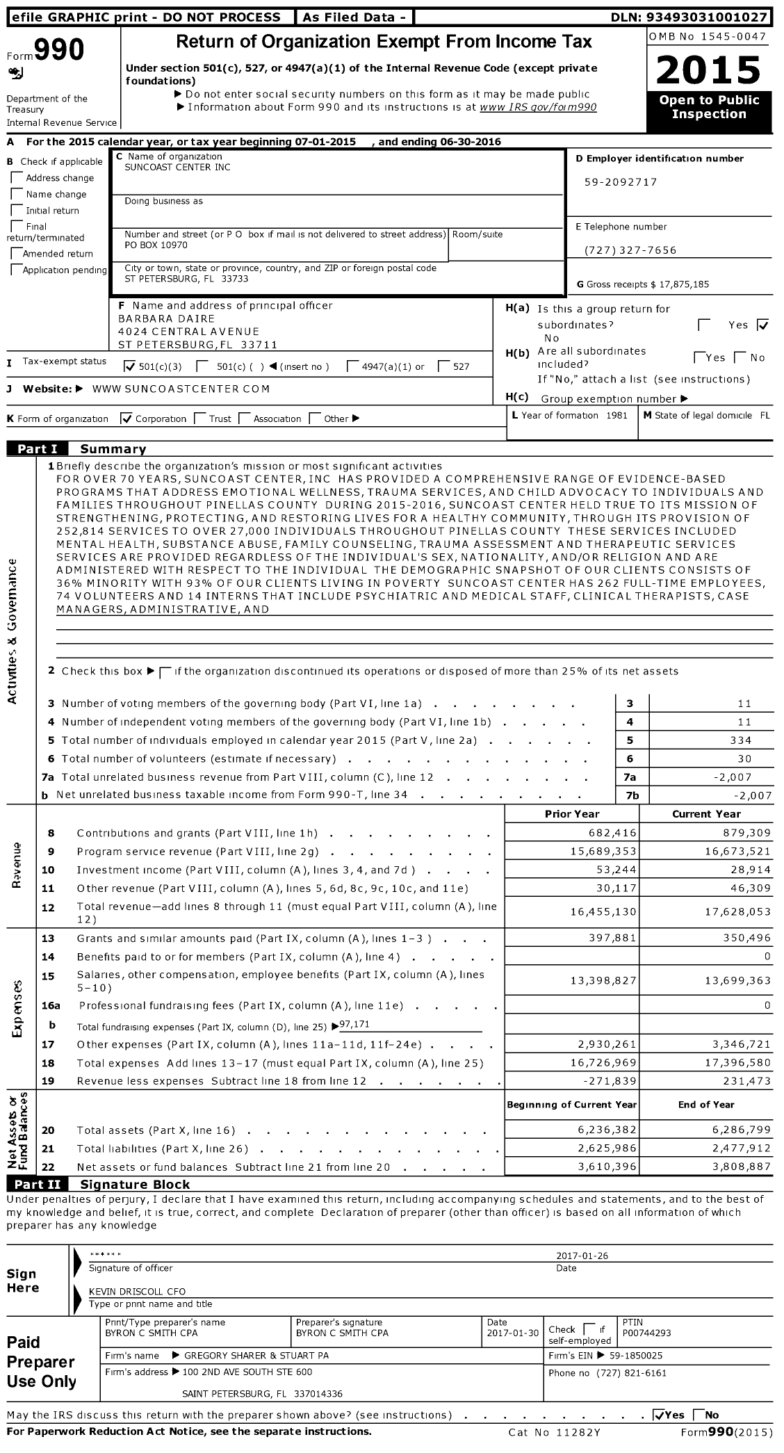 Image of first page of 2015 Form 990 for Suncoast Center