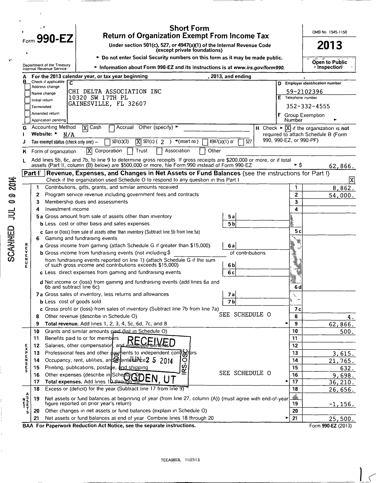 Image of first page of 2013 Form 990EO for Chi Delta Association