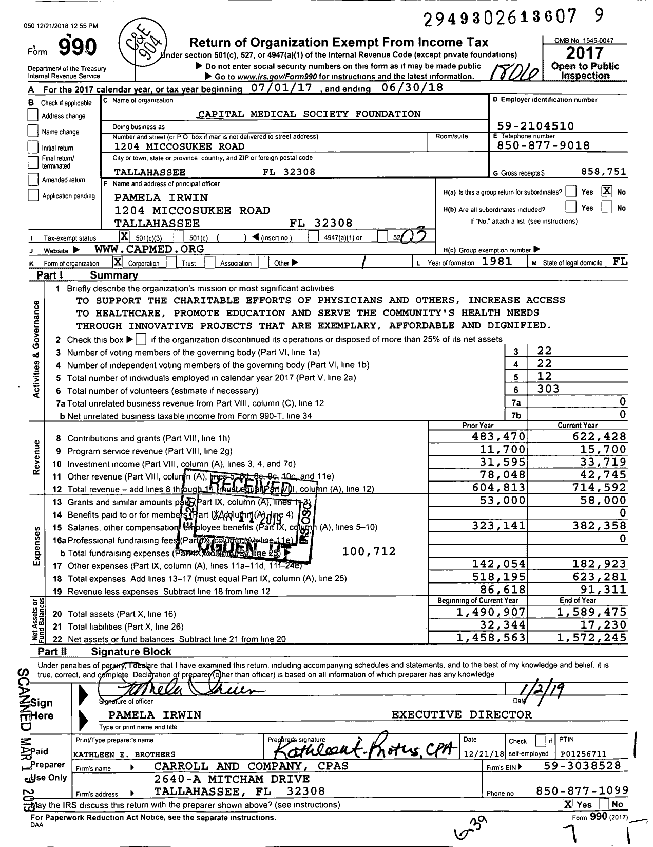 Image of first page of 2017 Form 990 for Capital Medical Society Foundation