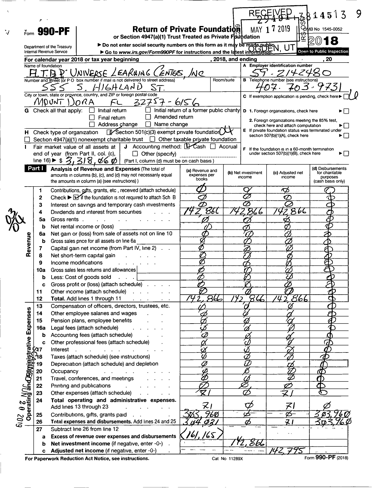 Image of first page of 2018 Form 990PF for Atap Universe Learning Centers