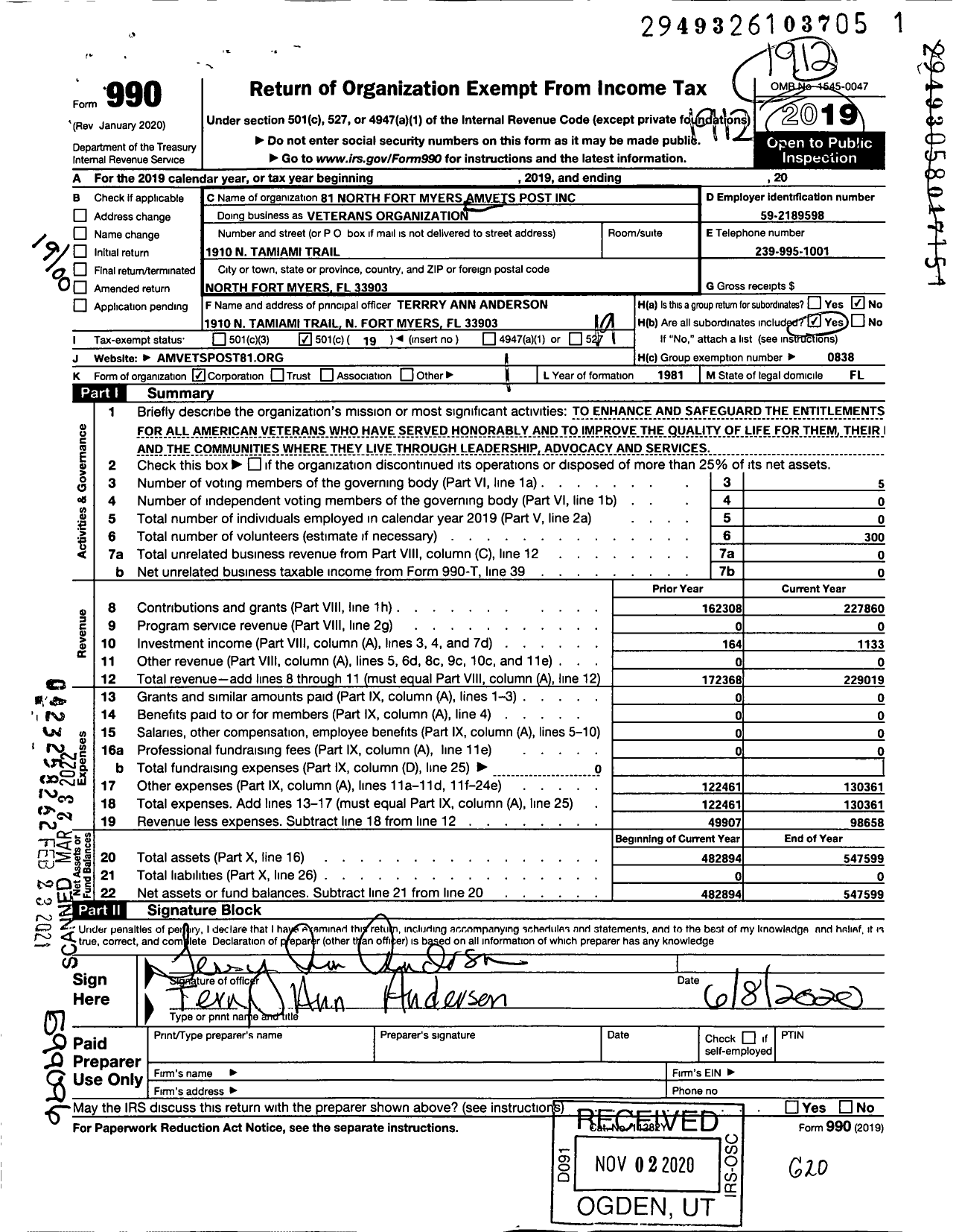 Image of first page of 2019 Form 990O for Amvets - North Fort Myers Amvets Post 81