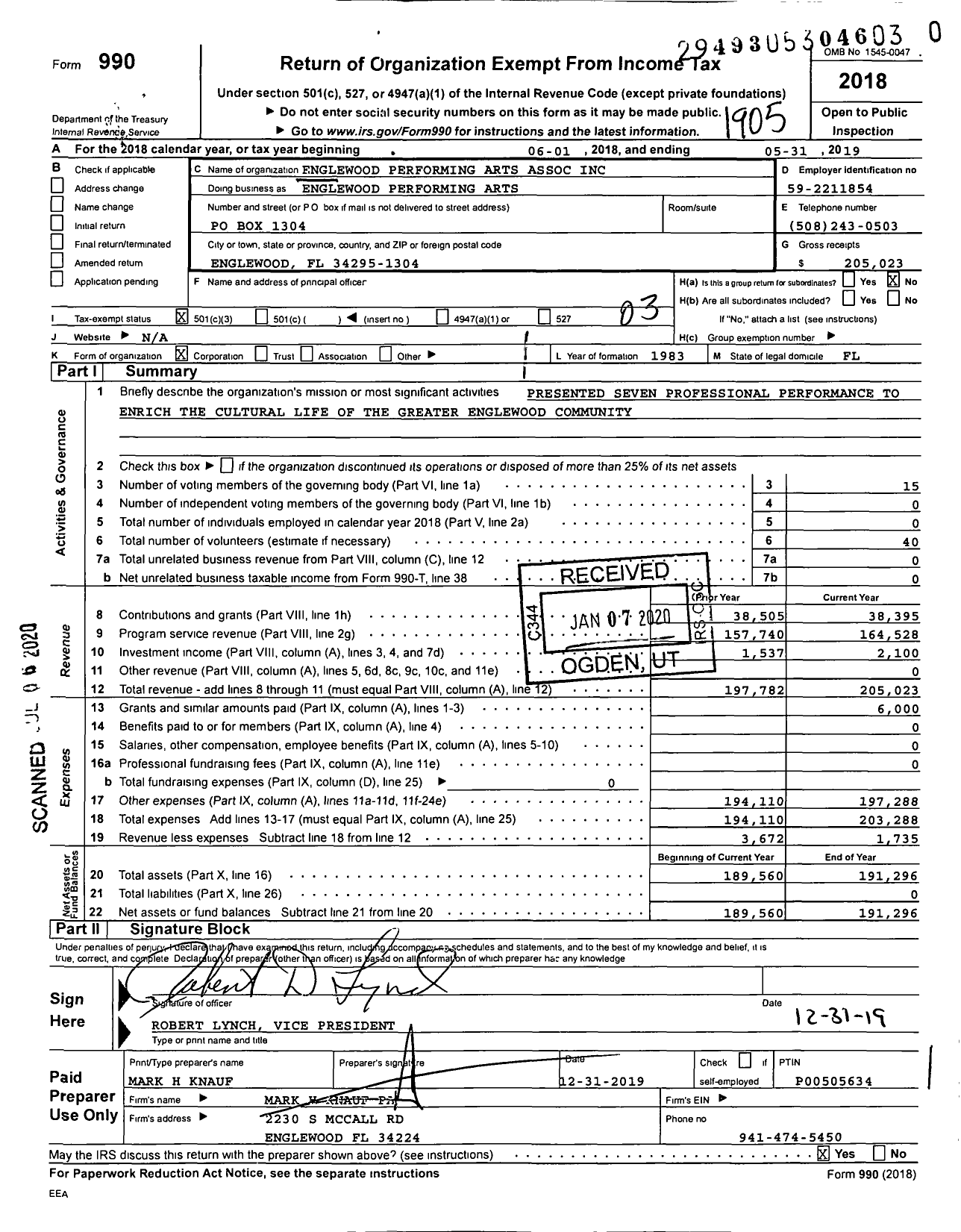 Image of first page of 2018 Form 990 for Englewood Performing Arts