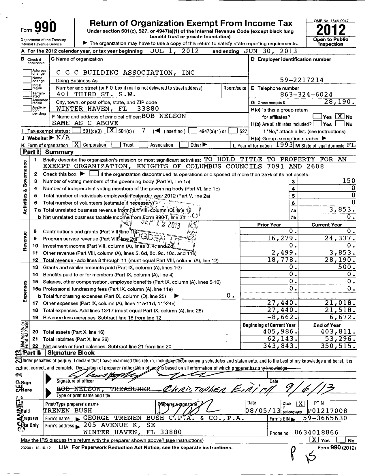 Image of first page of 2012 Form 990O for CGC Building Association