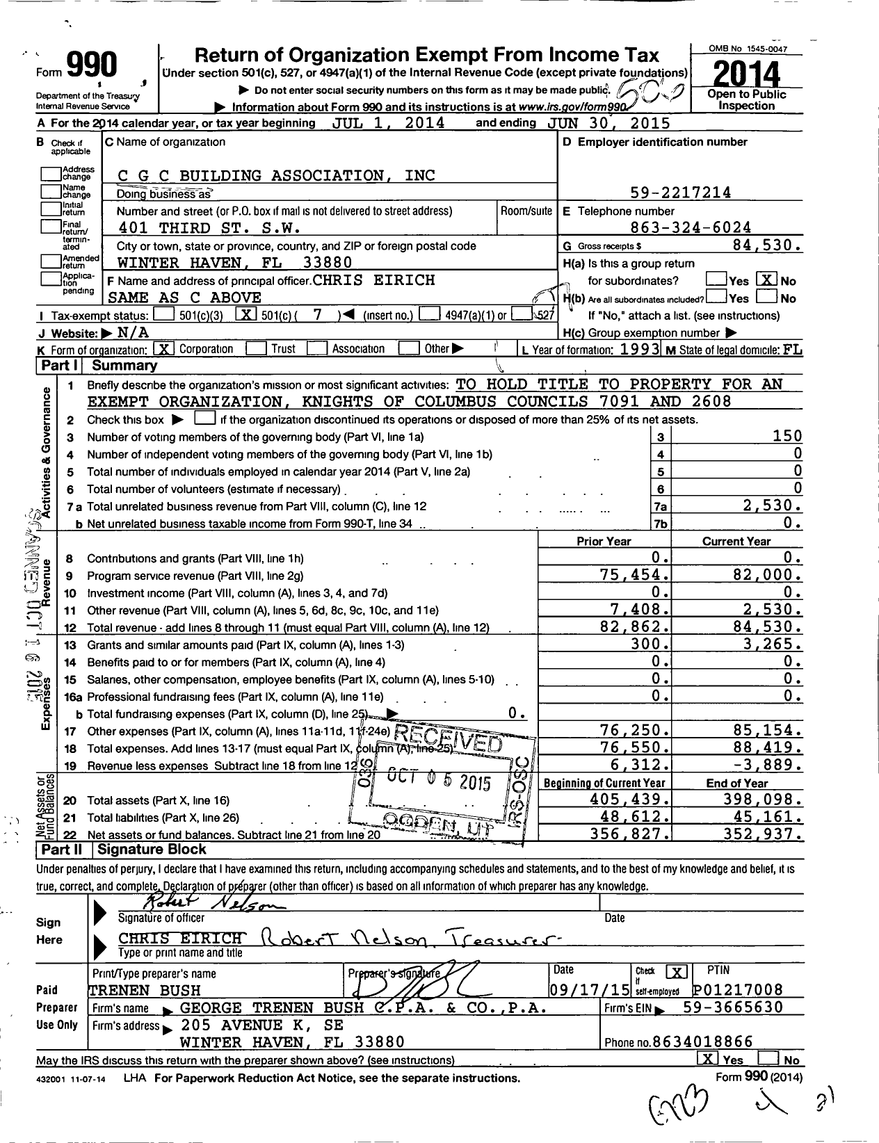 Image of first page of 2014 Form 990O for CGC Building Association