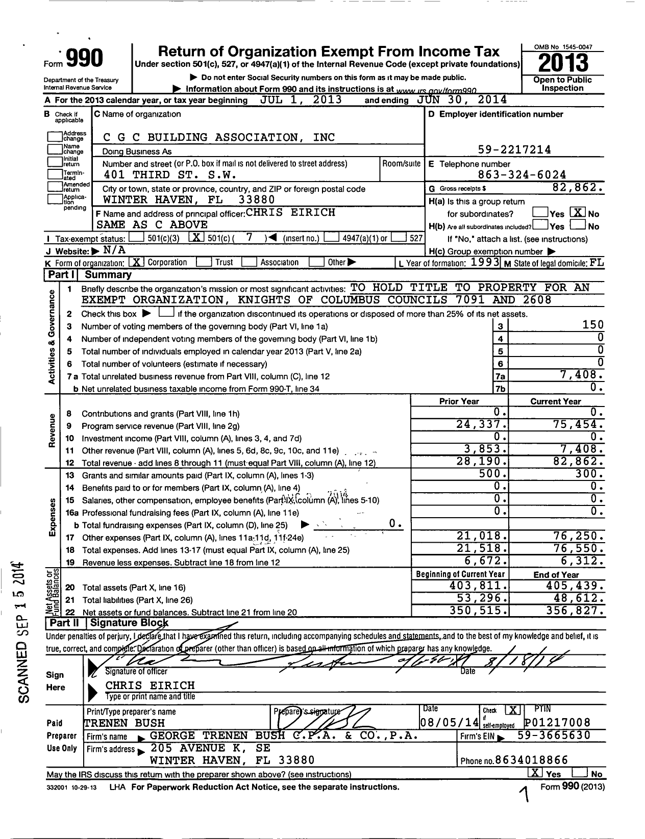 Image of first page of 2013 Form 990O for CGC Building Association