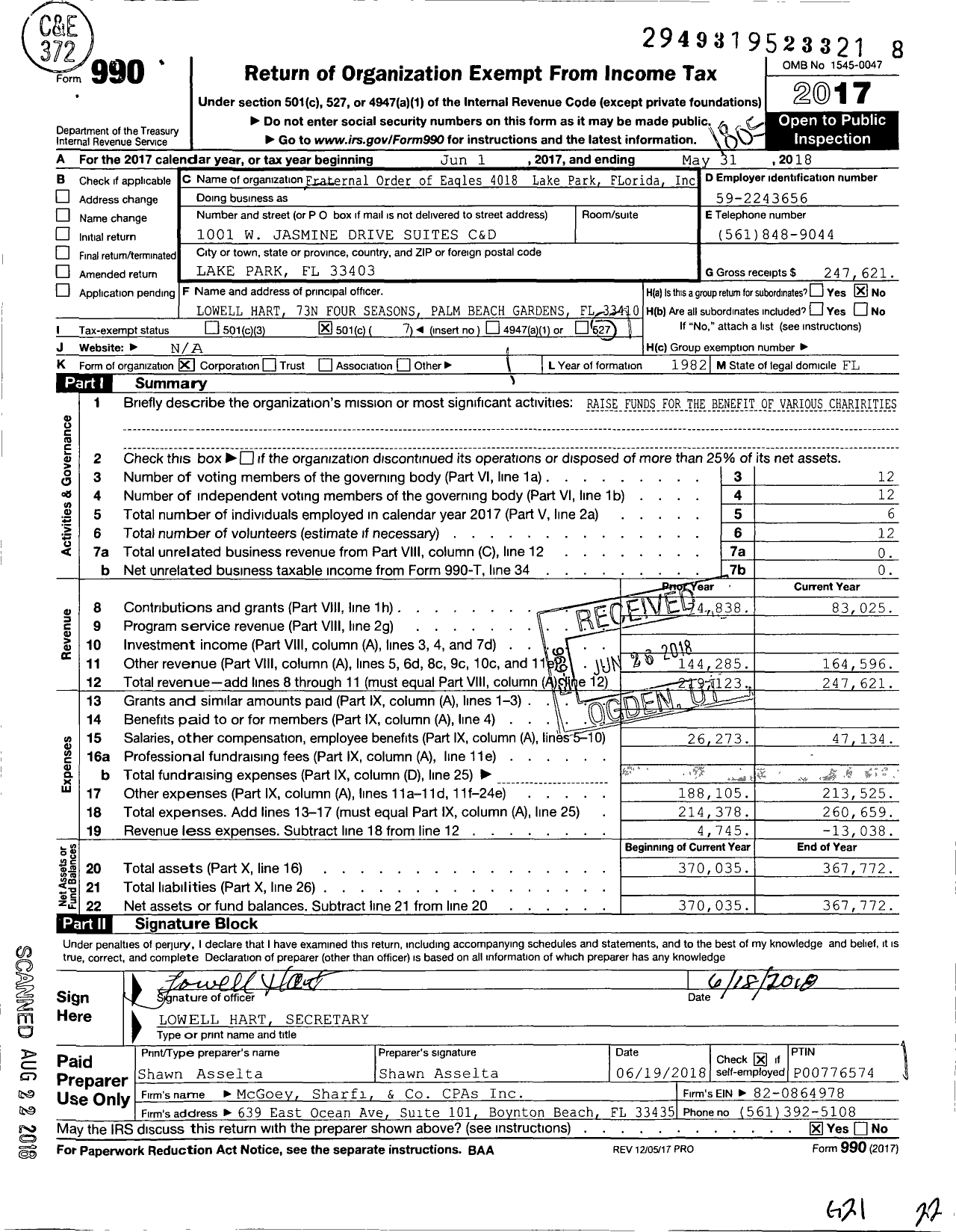 Image of first page of 2017 Form 990O for Fraternal Order of Eagles - 4018 Aerie