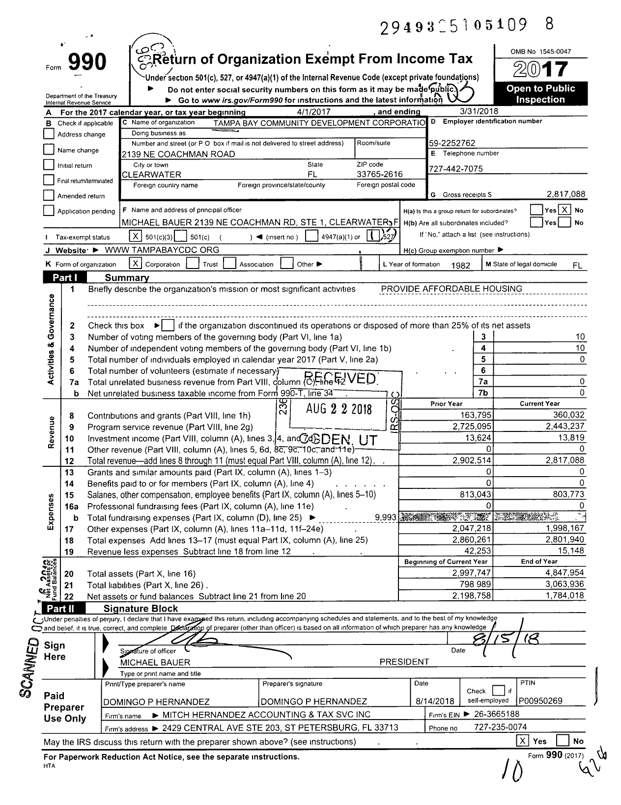 Image of first page of 2017 Form 990 for Suncoast Housing Connections