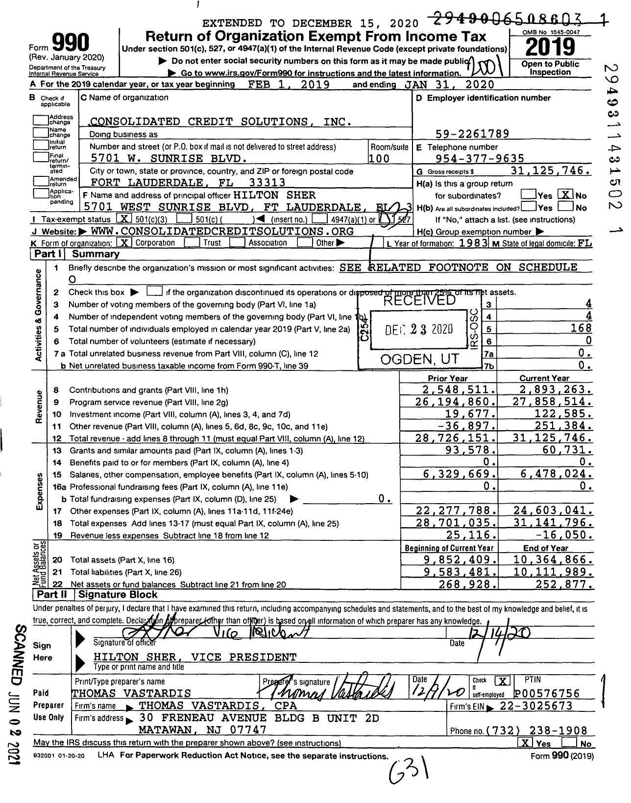 Image of first page of 2019 Form 990 for Consolidated Credit Solutions