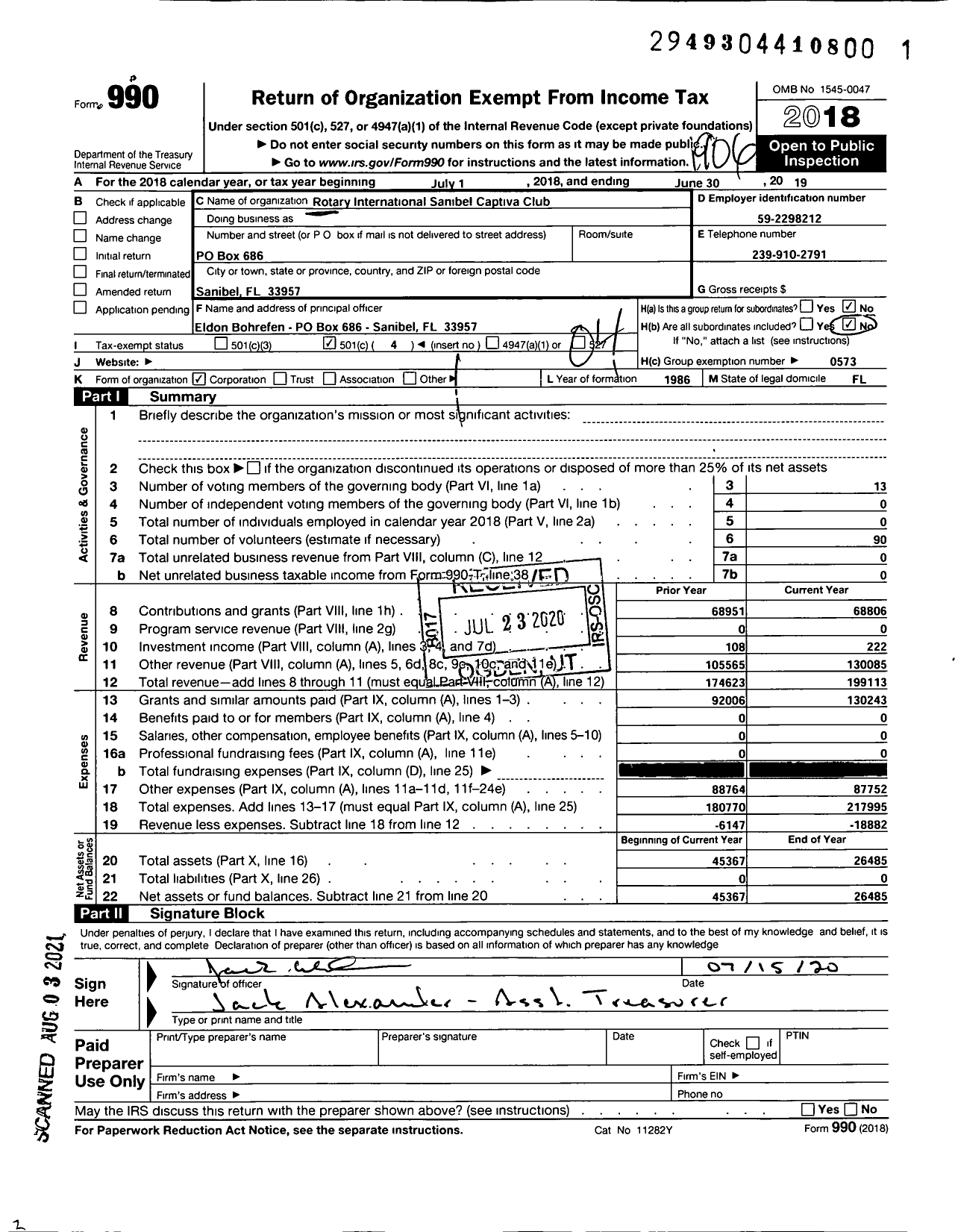 Image of first page of 2018 Form 990O for Rotary International - Sanibel-Captiva