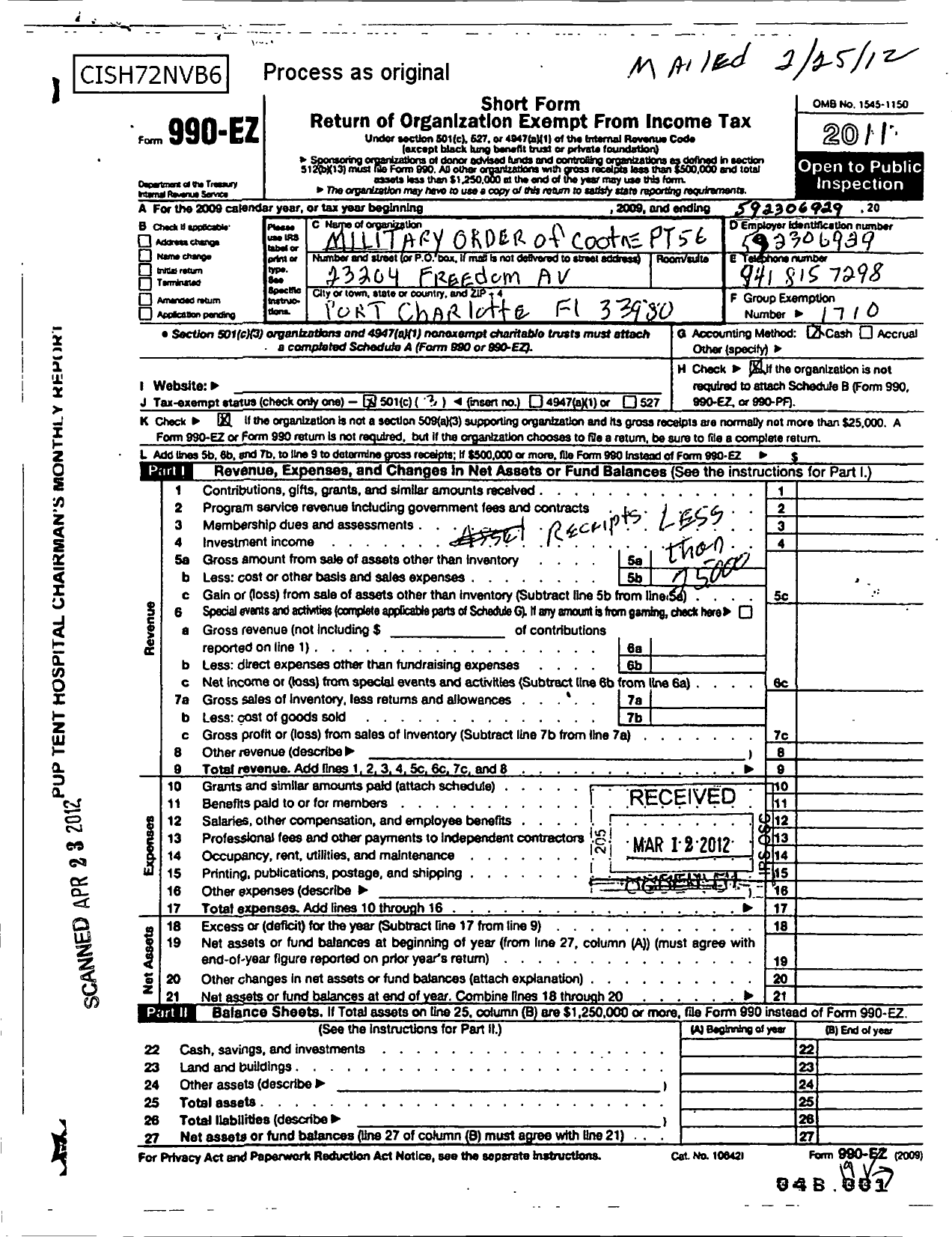 Image of first page of 2011 Form 990EZ for Military Order of the Cootie of the United States